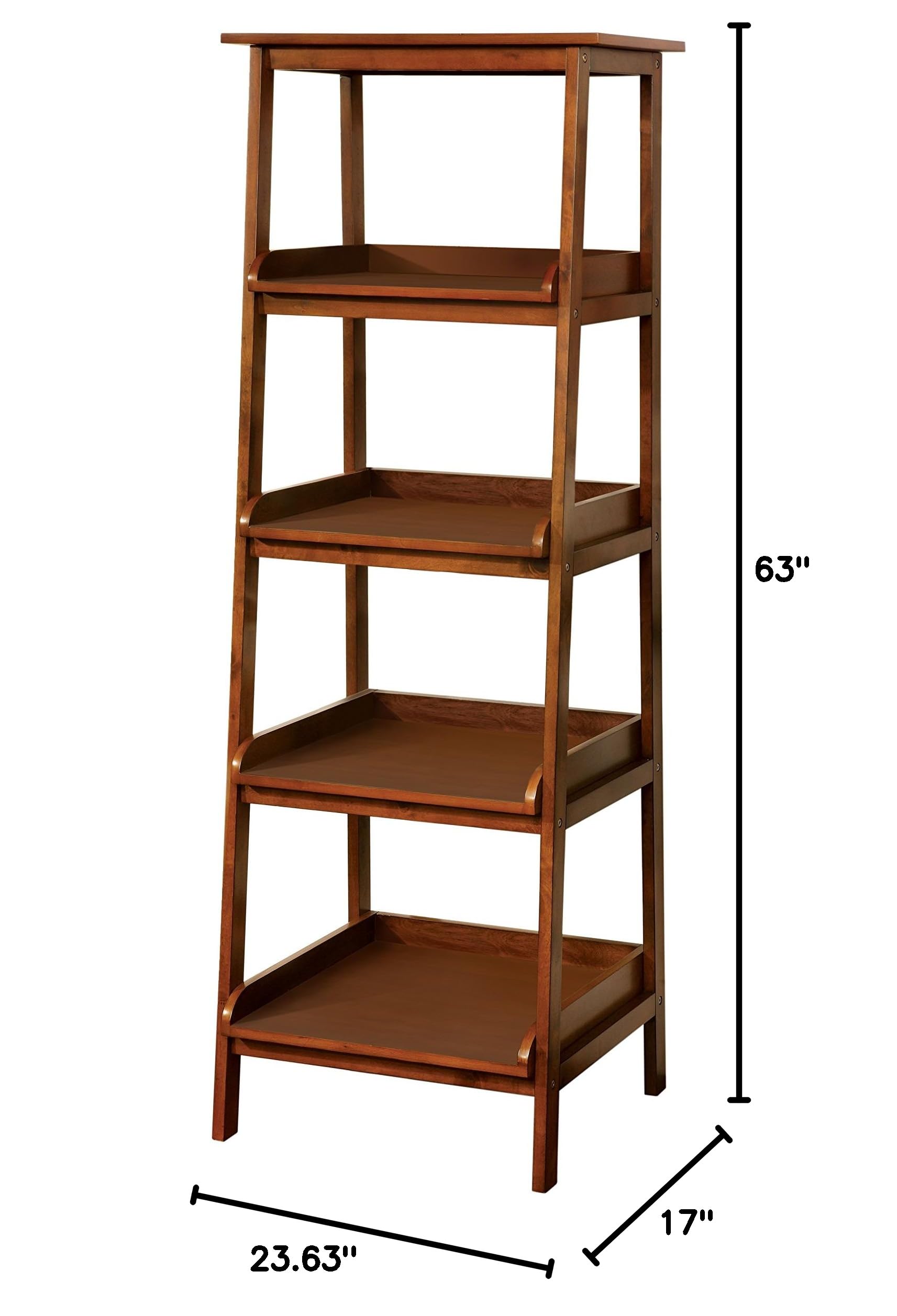 Furniture of America Jarga 4-Tier Wooden Display Shelf - Antique Oak Finish for Living Room, Bedroom & Office Storage Organization