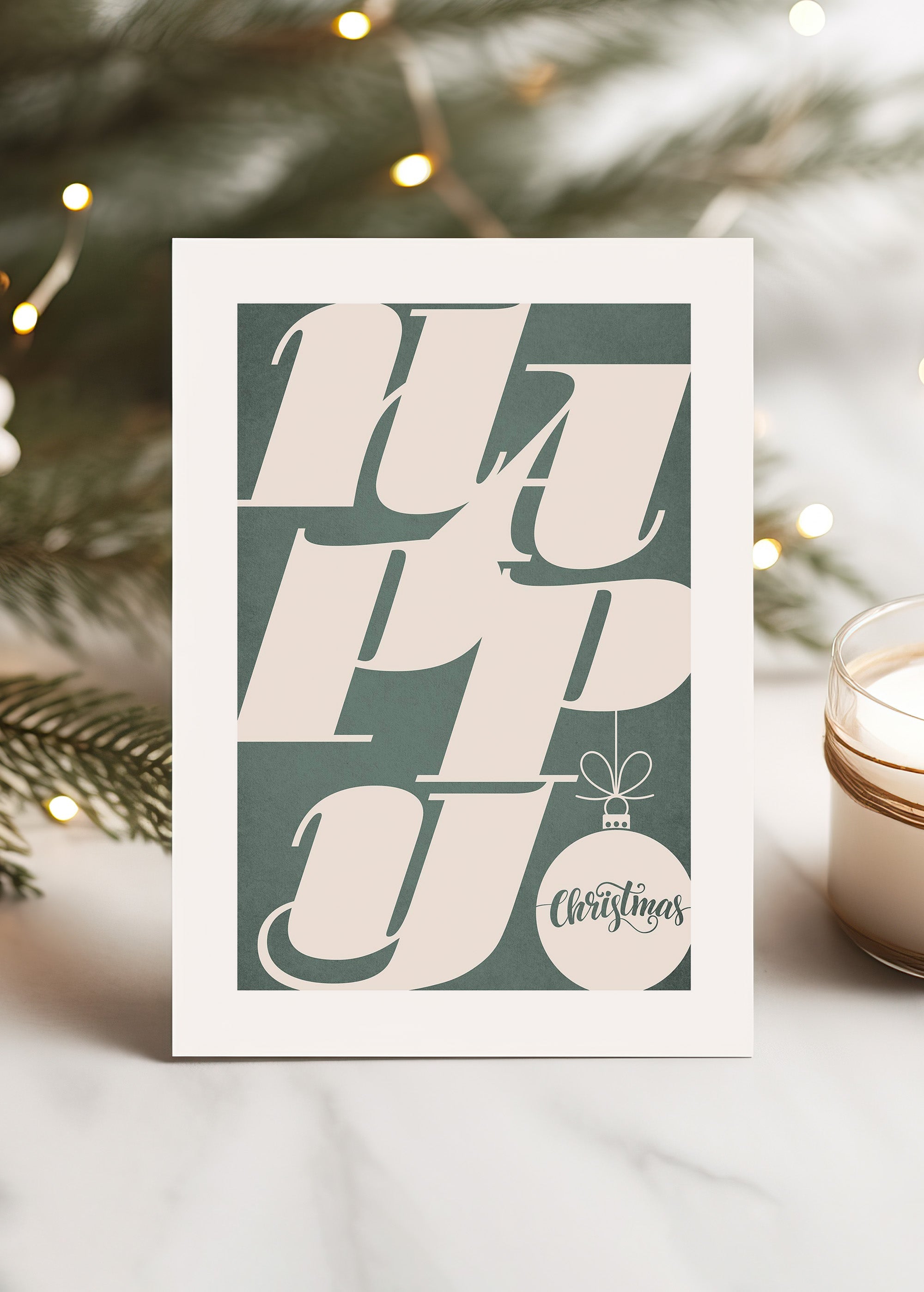 Happy Typography A6 Christmas Greetings Card - Festive Holiday Cards for Family & Friends - Perfect for Christmas Wishes, Office Gifts & Holiday Decorations