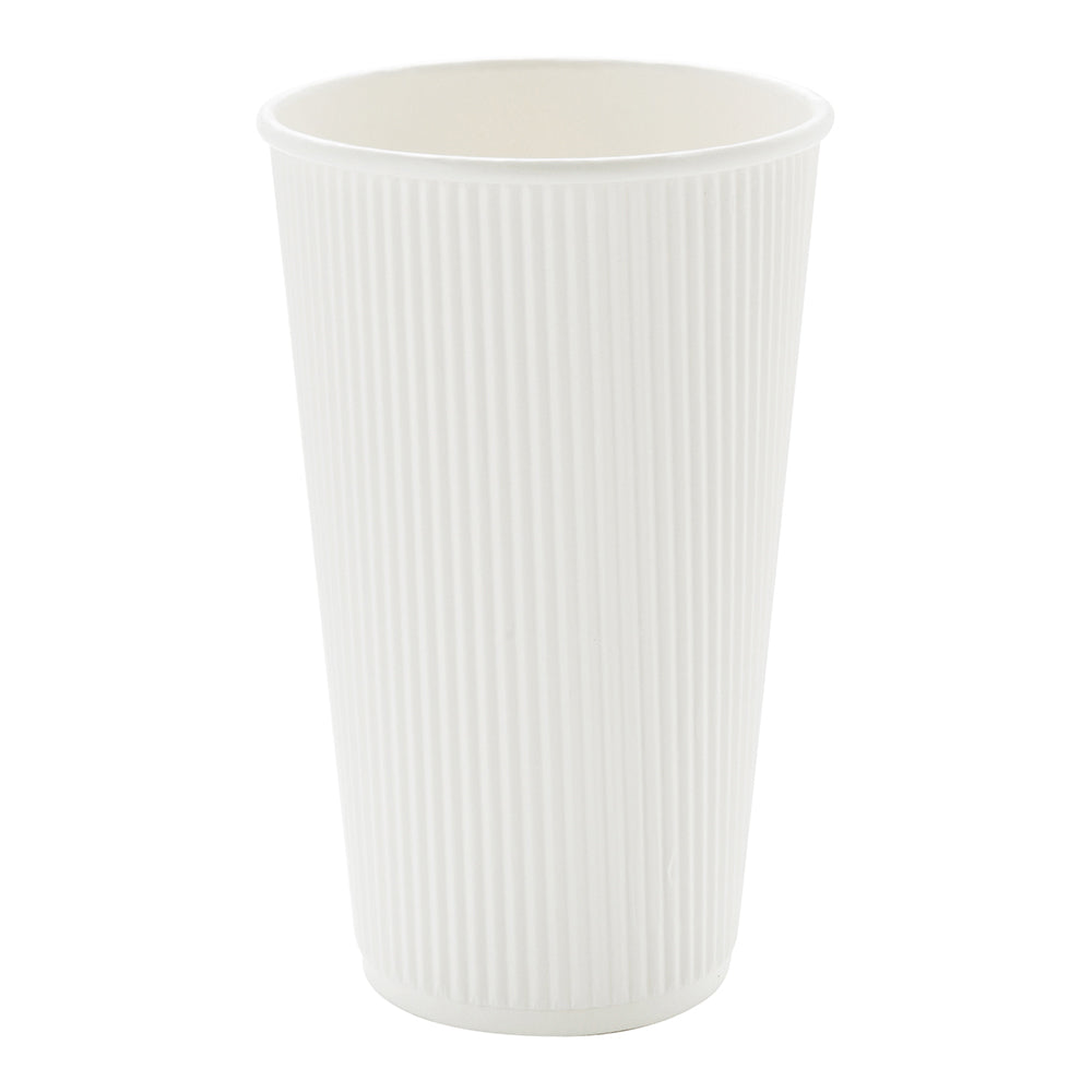 20 oz White Paper Coffee Cups with Ripple Wall - 3.5