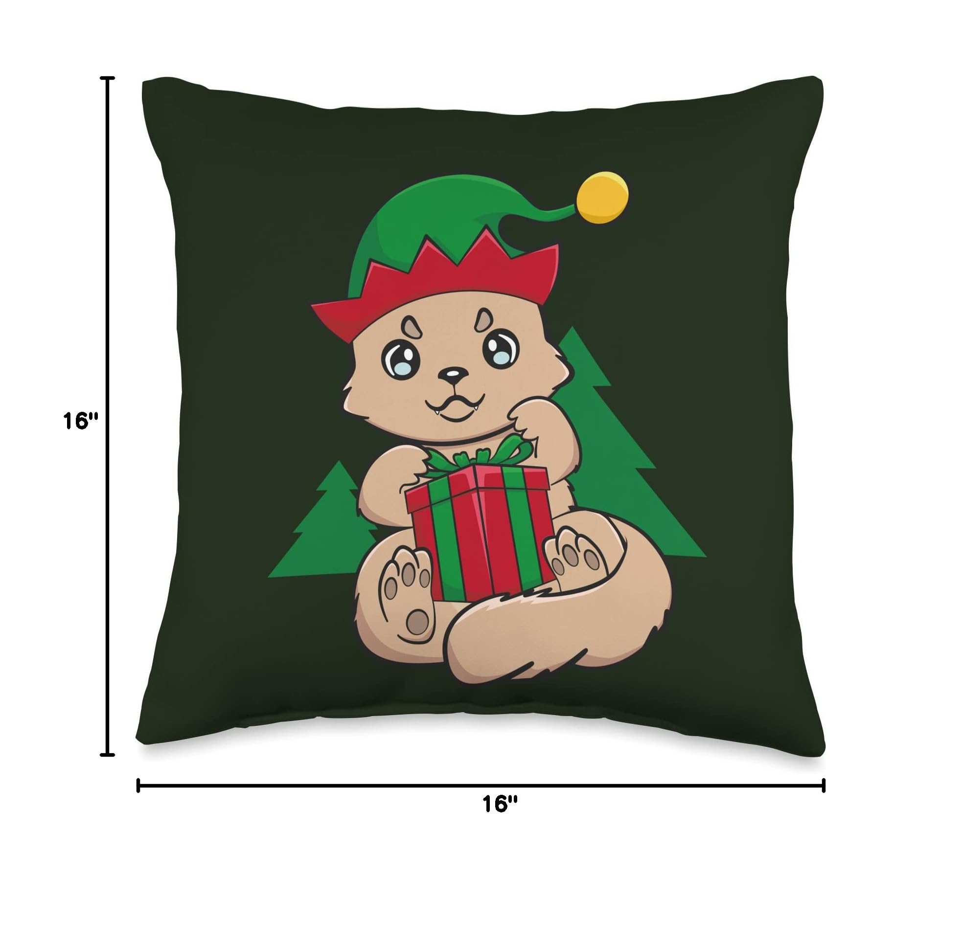 Kawaii Japanese Manga Santa Elf Crew Christmas Throw Pillow 16x16 Inch - Cute Holiday Home Decor for Sofa, Bed, Office & Anime Lover Gift