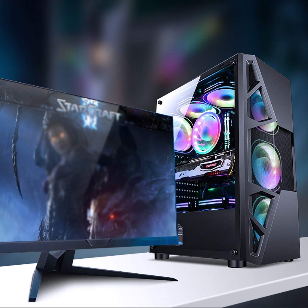 Mid-Tower ATX Gaming PC Case with 15 LED Fans, USB 3.0 Port & Acrylic Side Panel - Supports M-ATX/ITX, Water Cooling Ready (Blue LED, 6 Fan Size) - Perfect for High-Performance Gaming Rigs & Custom PC Builds