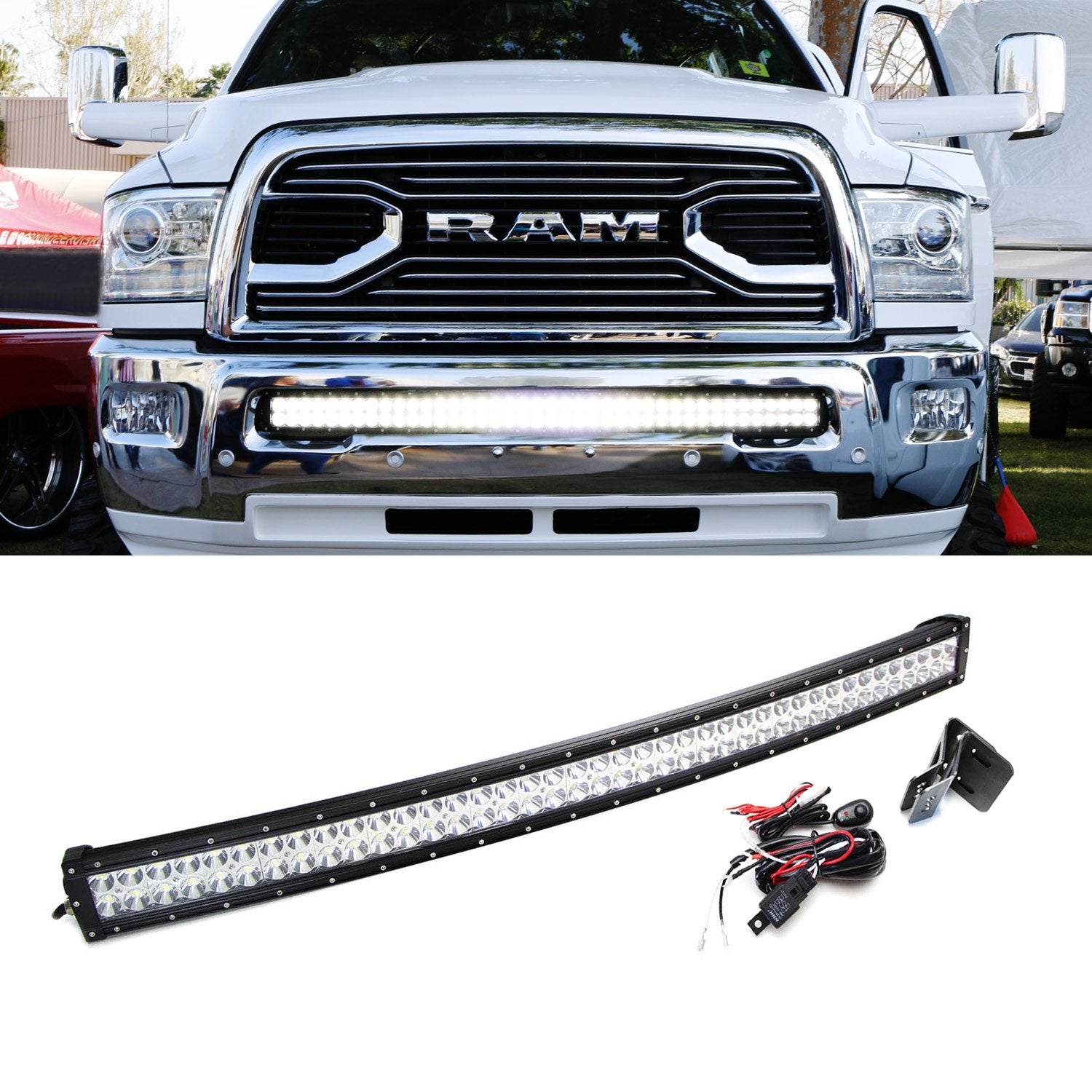 240W 40-42 Inch LED Light Bar with Lower Bumper Bracket & Wiring Kit - Compatible with 2010-2018 RAM 2500/3500 Trucks - Off-Road, Fog Lights, Hunting & Night Driving