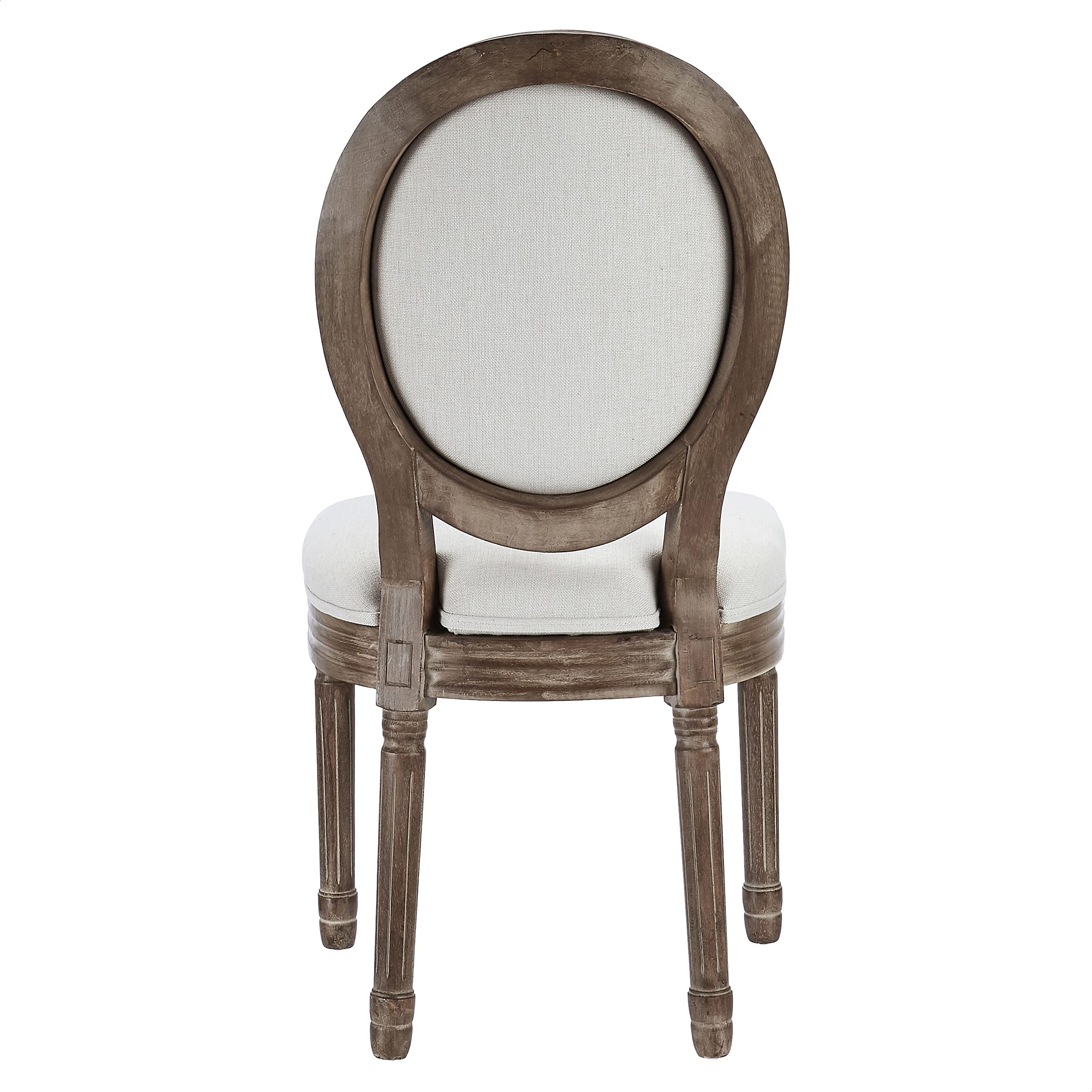 French Country Farmhouse Dining Chairs - Set of 2 Distressed Round Back Accent Chairs with Fabric Upholstery in Beige | Perfect for Kitchen, Dining Room & Bedroom Decor