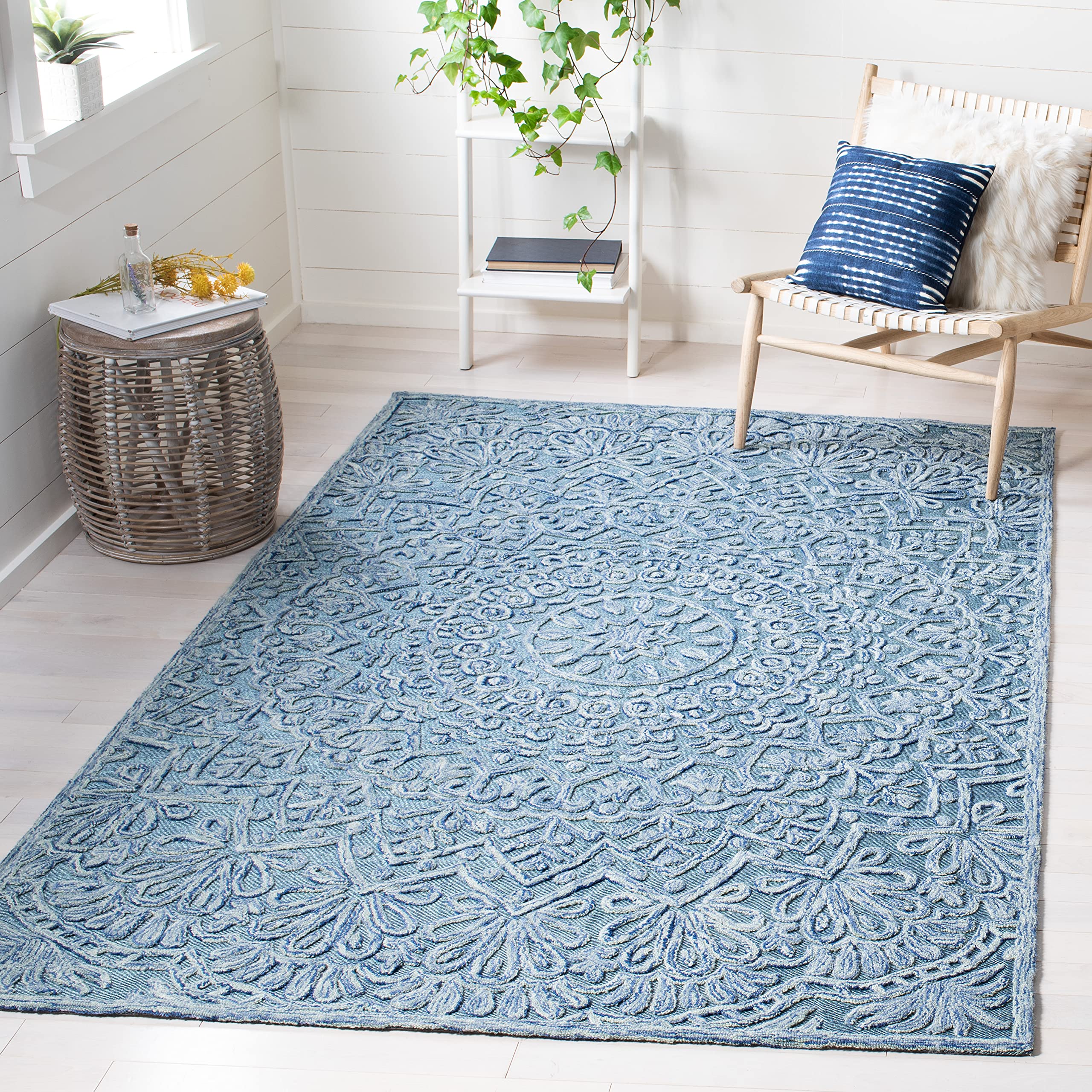 SAFAVIEH Trace Collection Handmade Wool Area Rug - 5' x 8' Blue & Light Green, Textured Design for Living Room & Bedroom, Durable for High Traffic Areas | Perfect for Home Decor, Family Gatherings & Cozy Spaces (TRC601M)