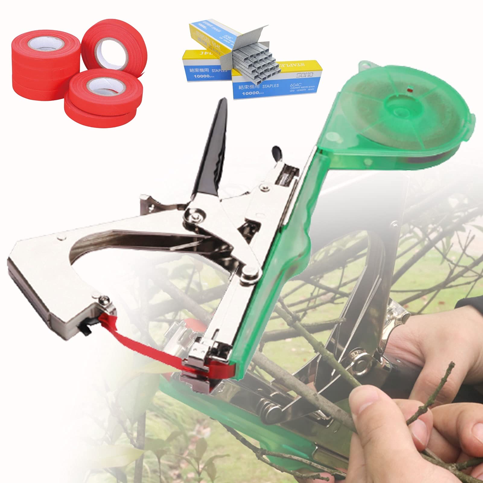 Portable Manual Plant Tape Machine - Garden Vineyard Tool with Spare Tape & Staples for Grapes, Raspberries, Tomatoes & Vining Vegetables | Perfect for Home Gardening, Vineyard Support & Vegetable Trellising