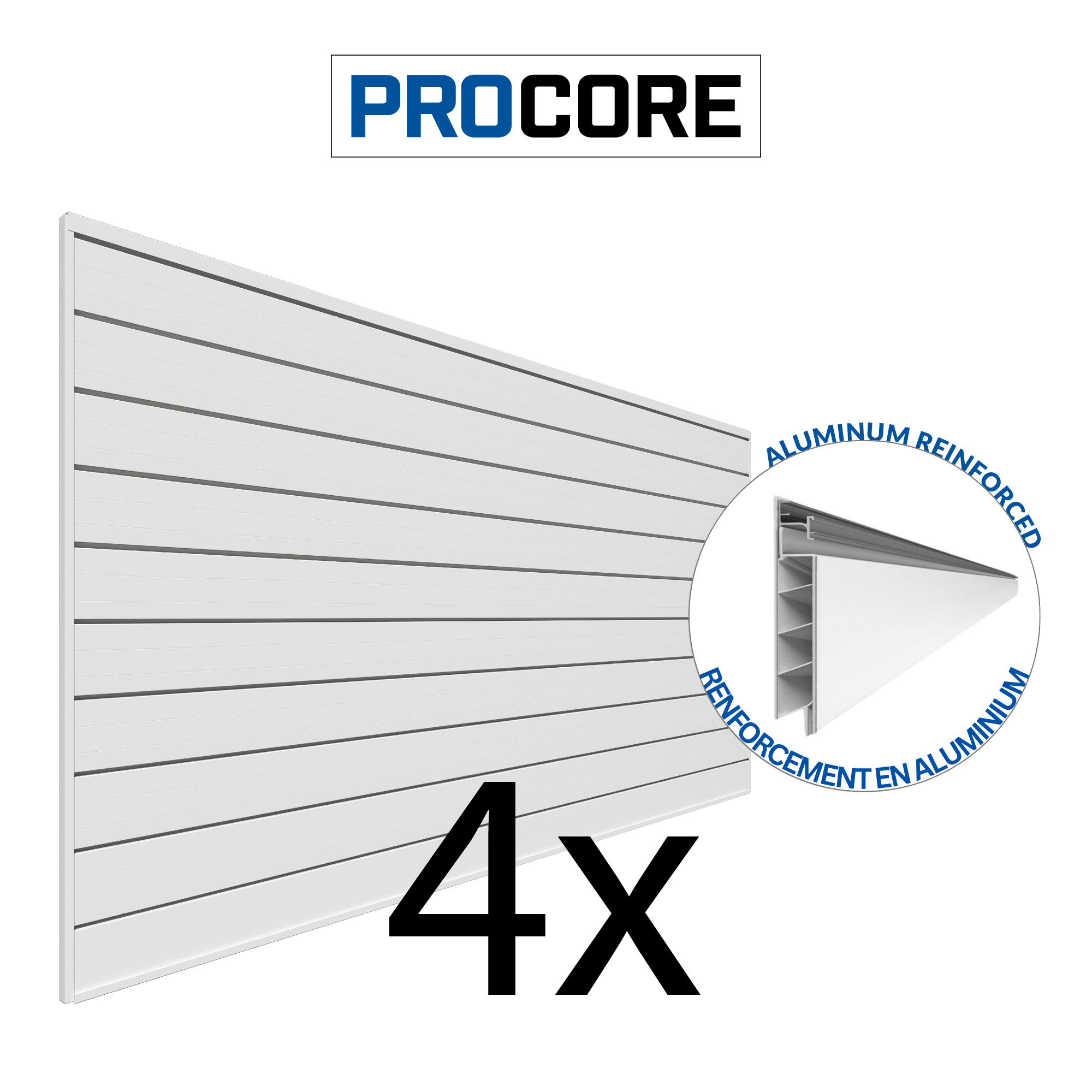 4 ft. x 8 ft. PROCORE PVC Slatwall Panel - 4 Pack (128 sq ft) for Retail Store Displays & Wall Organization - Perfect for Garages, Showrooms, and Home Storage Solutions
