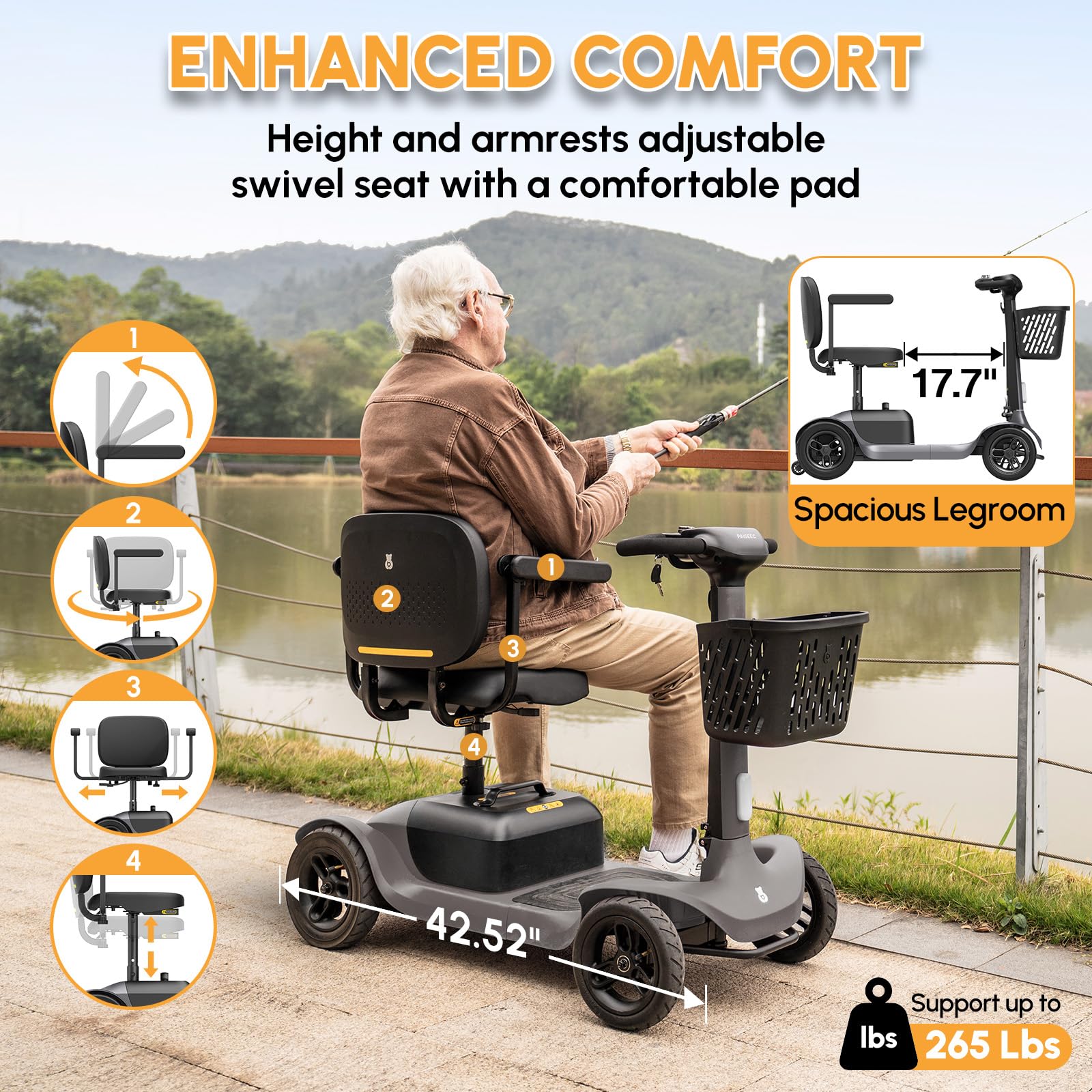 Premium S1 Mobility Scooter for Adults & Seniors - 25 Mile Range, 6 MPH Speed, Spacious Legroom - Large Wheels for Outdoor Use with Smart Safety Features, LED Headlight & Storage Basket - Ideal for Shopping, Parks & Daily Commuting