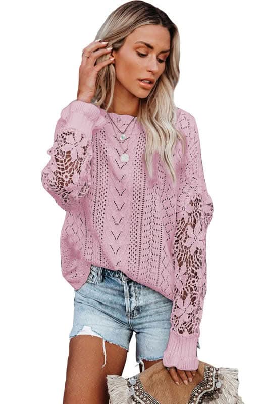 Elegant Cutout Petal Sleeve Sweater for Women - Trendy Knit Pullover for Fall & Winter - Perfect for Office, Date Night & Casual Outings