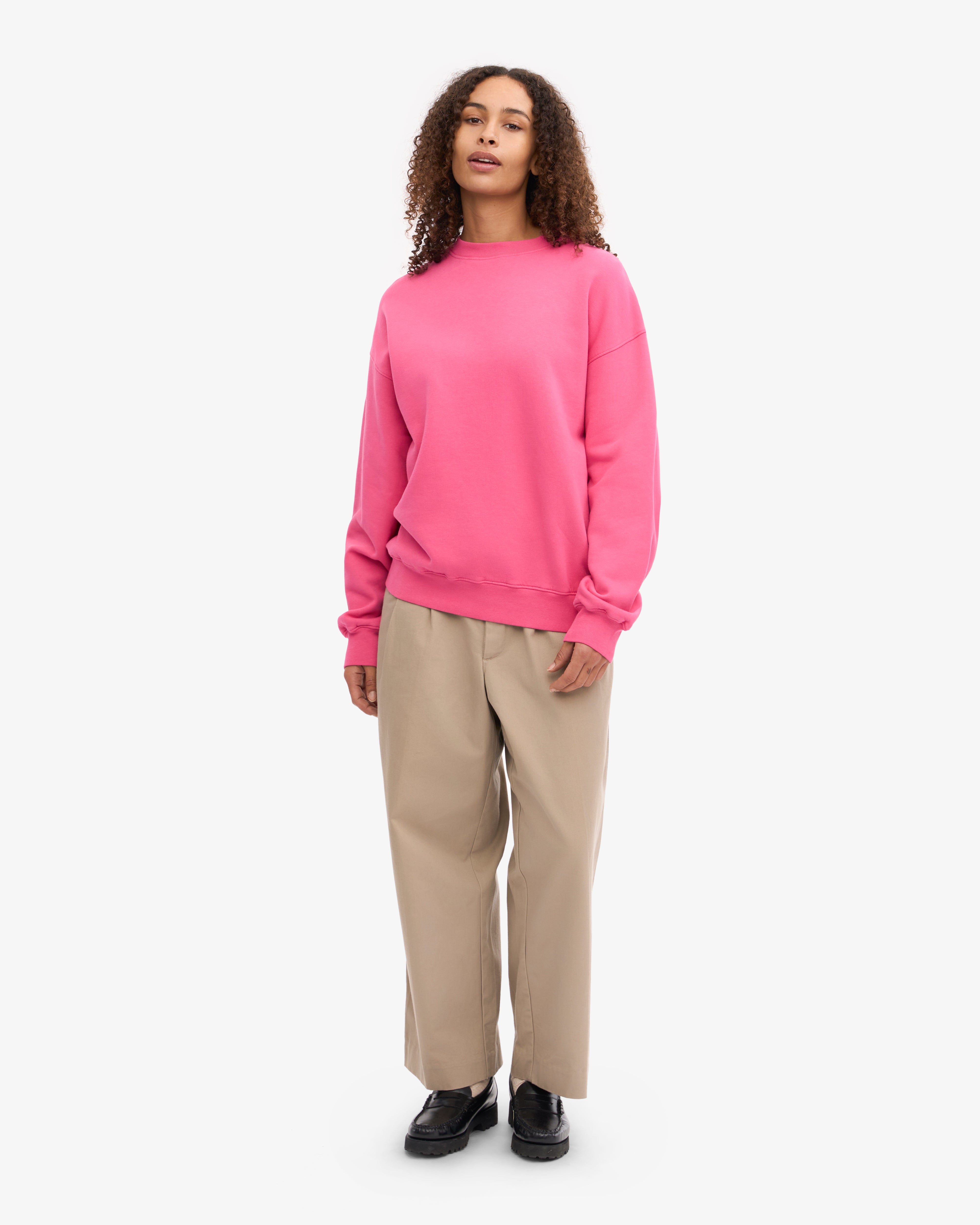 Organic Oversized Crewneck Sweatshirt - Bubblegum Pink | Soft Cotton Unisex Pullover for Women & Men | Perfect for Casual Wear, Lounge & Street Style