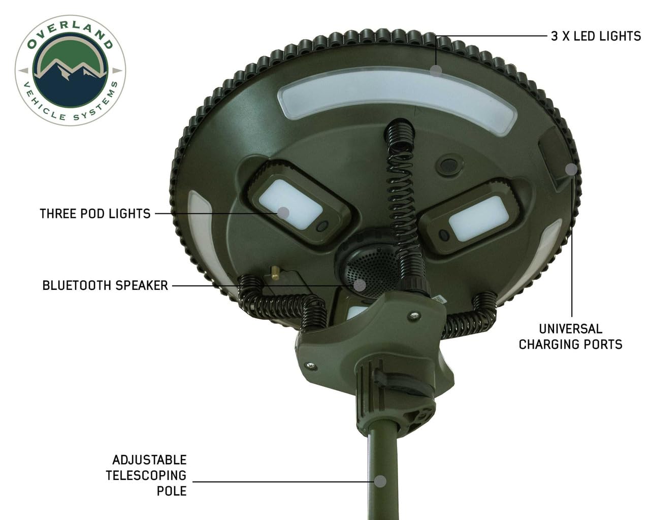 Overland Vehicle Systems Wild Land Camping Gear - UFO Solar Lantern with Bluetooth Speaker, Portable Light Pods & 9.75