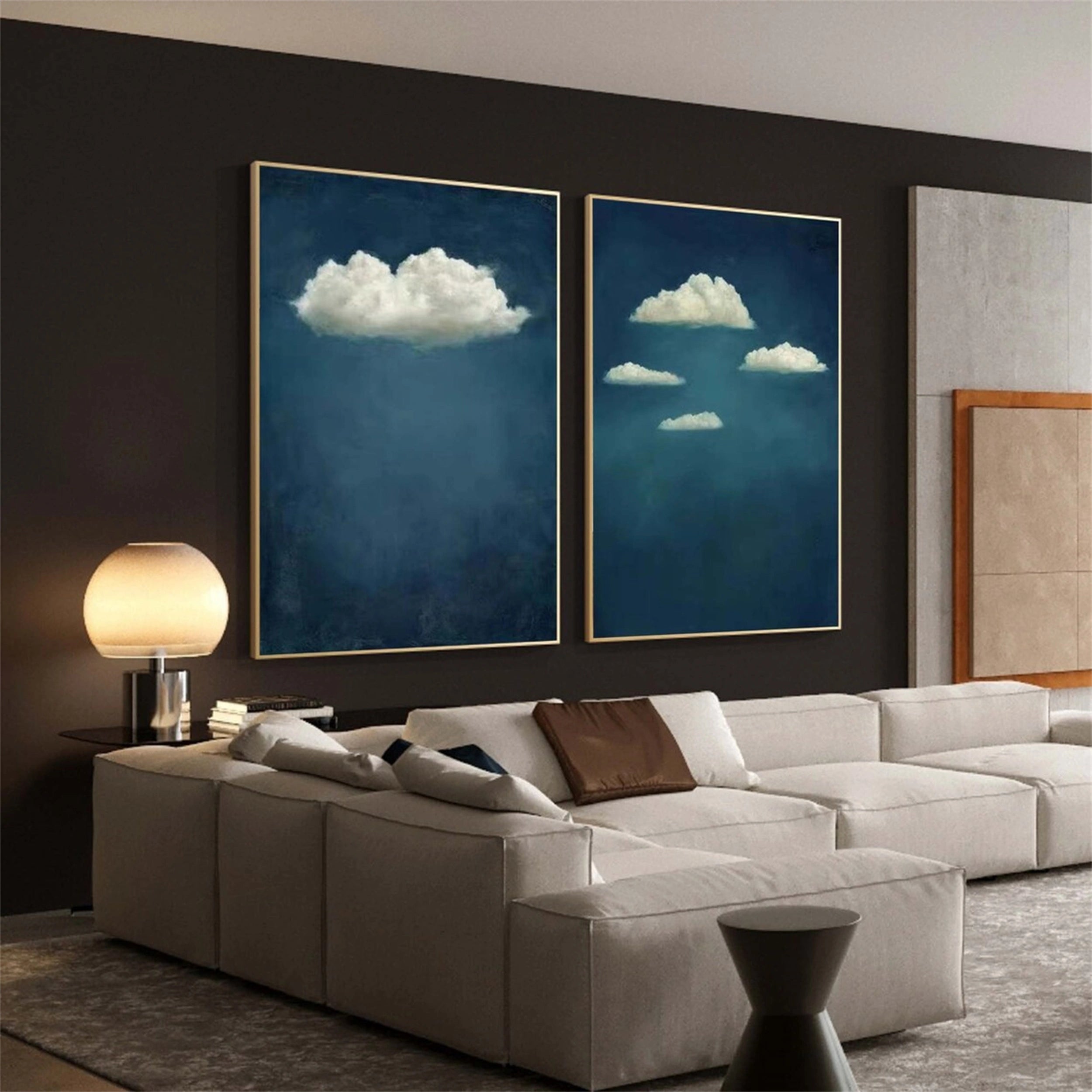 Ocean and Sky Painting Set of 2 - Handmade Canvas Wall Art for Living Room & Bedroom Decor | Coastal Beach Theme Home Office Artwork #OS106