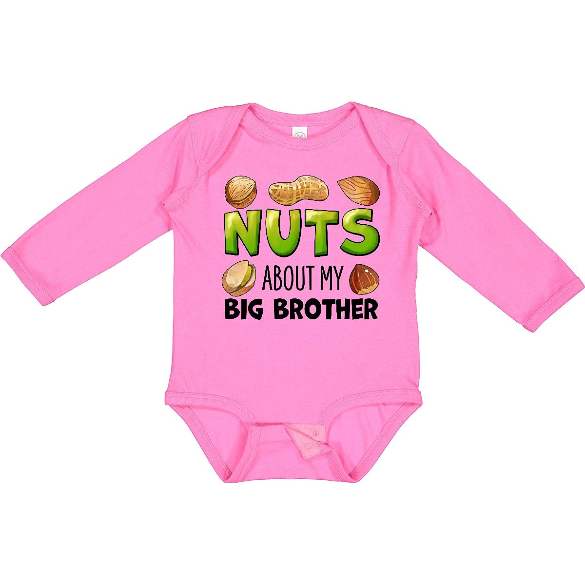 inktastic Nuts About My Big Brother Peanut & Almond Print Long Sleeve Baby Bodysuit - Cute Sibling Outfit for Newborns & Infants - Perfect for Family Photos & Special Occasions