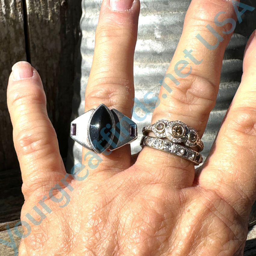 Sterling Silver Black Enamel Amethyst Ring for Women - Size 7 | Elegant Purple Gemstone Jewelry for Everyday Wear, Gifts & Special Occasions