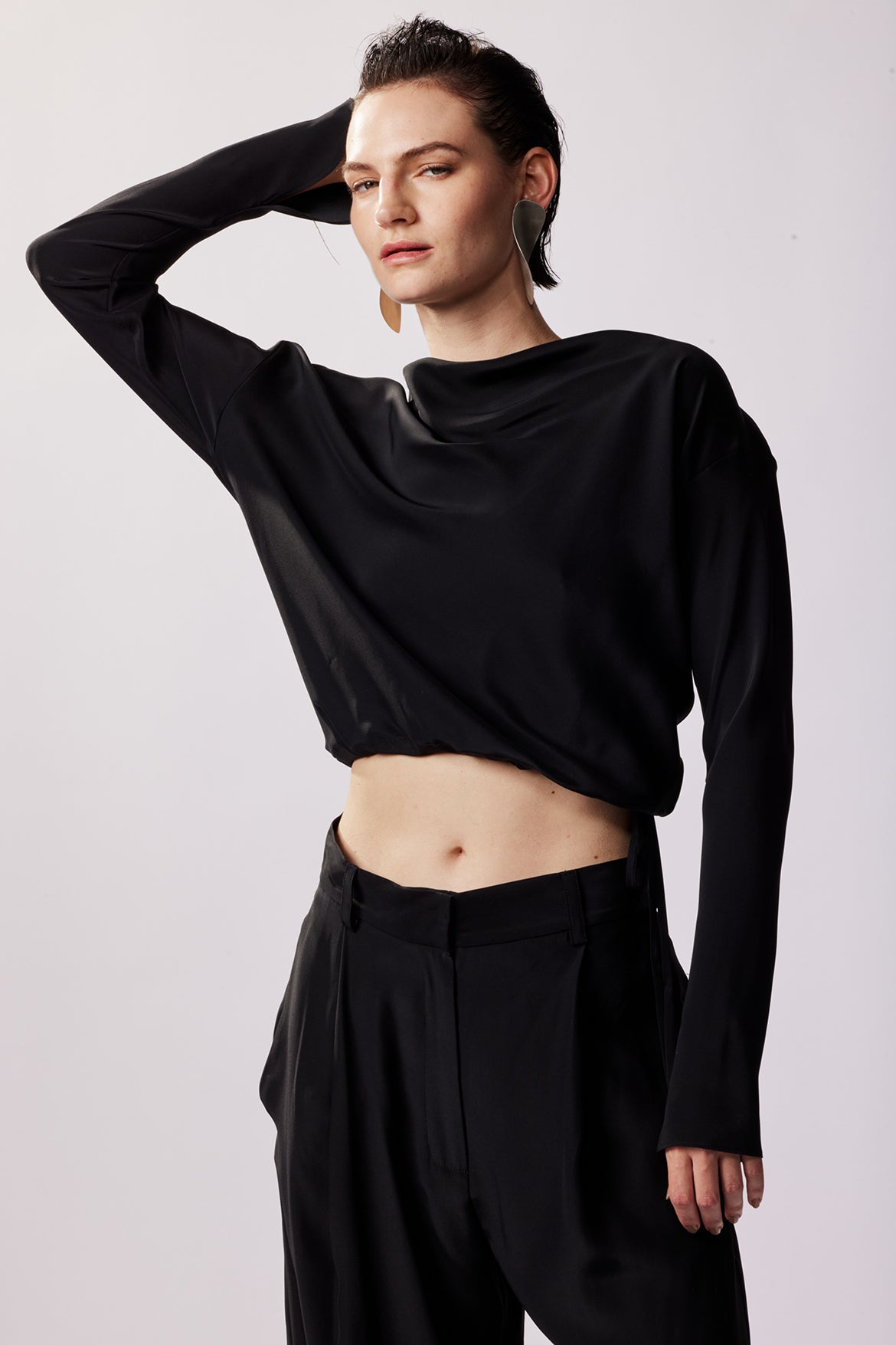 Salacia Women's Long Sleeve Blouse - Elegant Black Top for Work, Office & Casual Wear | Soft Stretch Fabric | Comfortable & Stylish Everyday Outfit