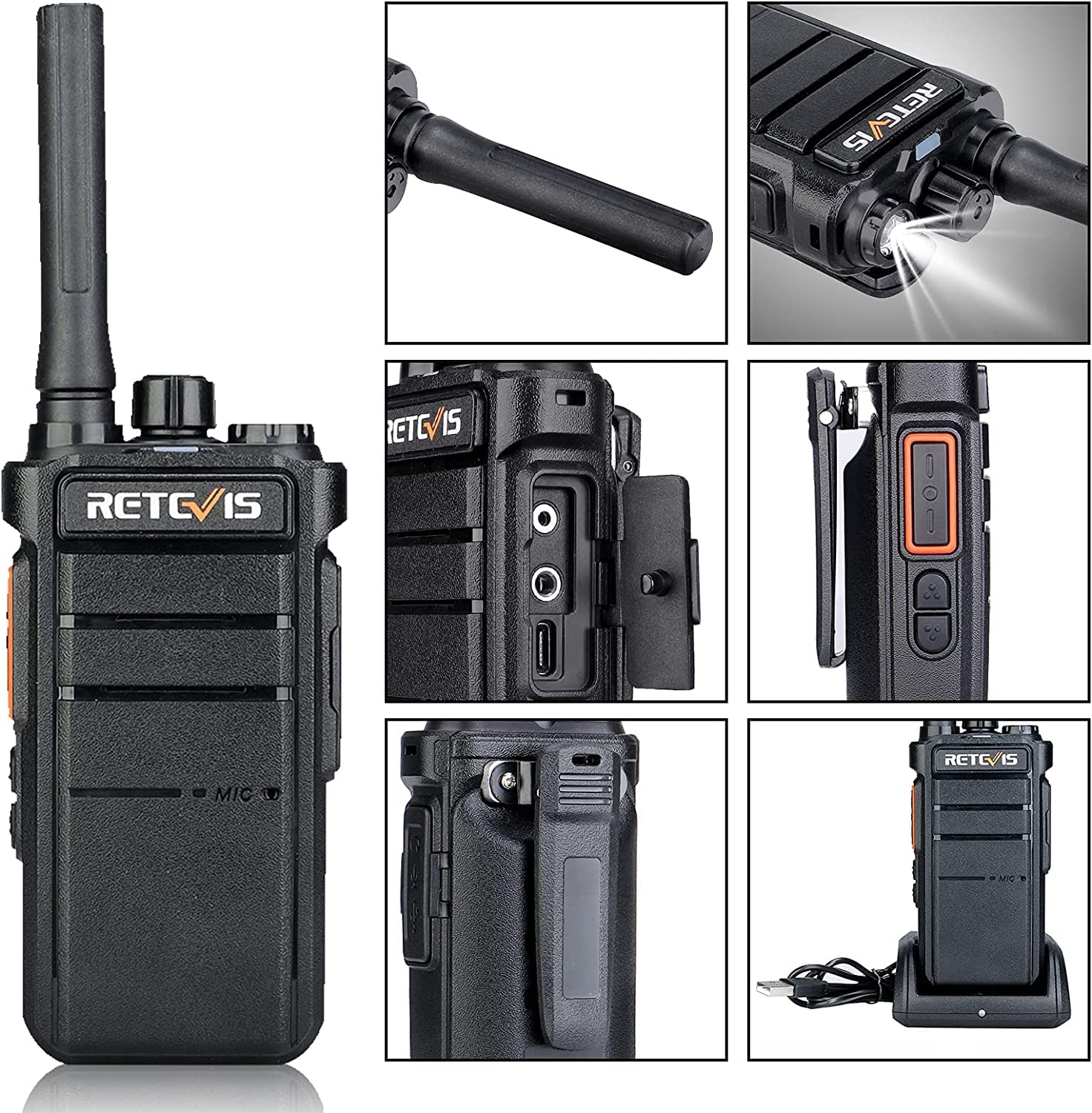 Retevis RB26 Long Range Walkie Talkies - 2 Pack, 2-Way Radios with 2000mAh Rechargeable Battery, USB-C Charging & Flashlight - Emergency Communication for Camping, Hiking, Outdoor Adventures and Group Activities