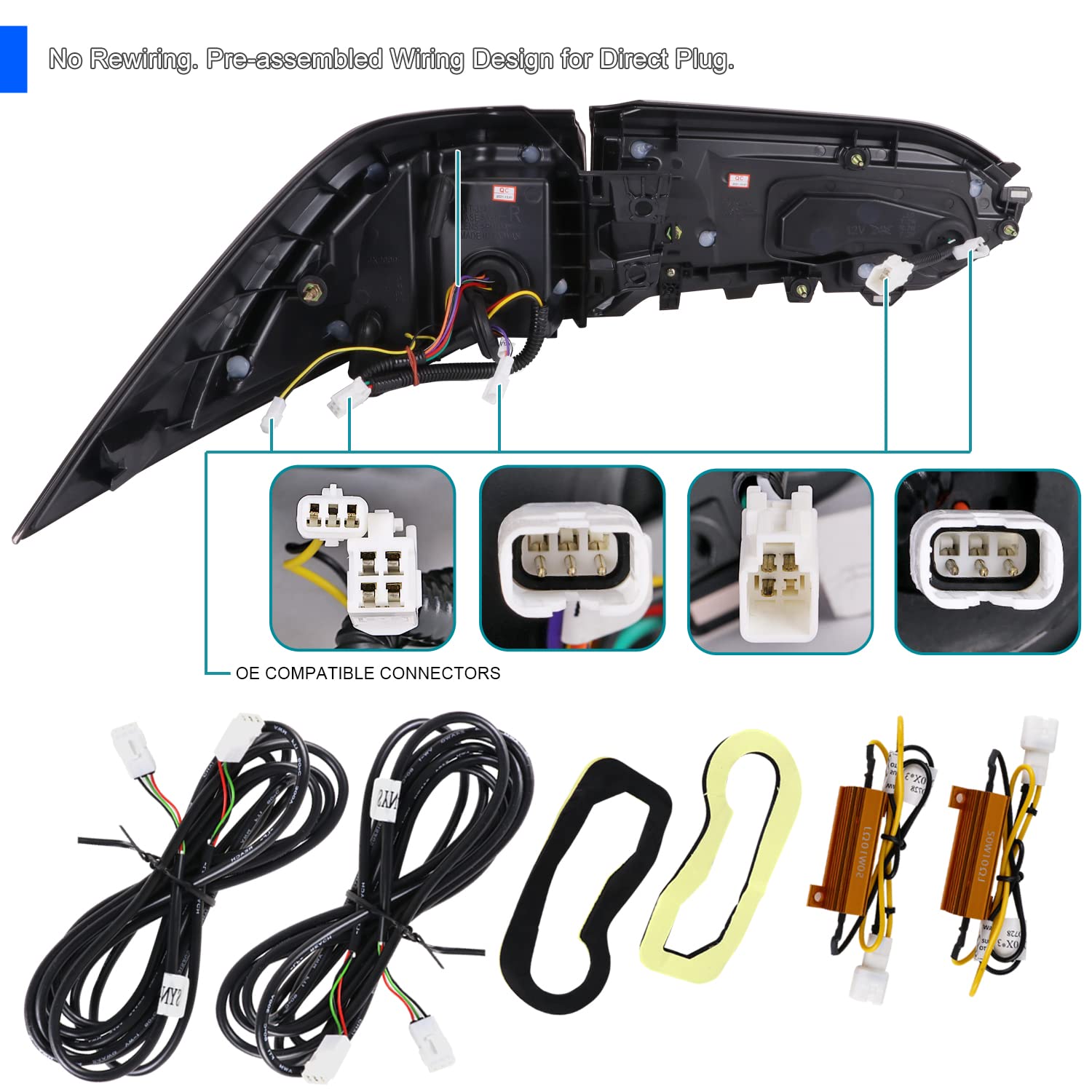 Spec-D Tuning Black LED Sequential Tail Lights for 2019-2023 Toyota RAV4 - Left & Right Pair Assembly - Enhanced Visibility & Style for Night Driving & Custom Car Upgrades