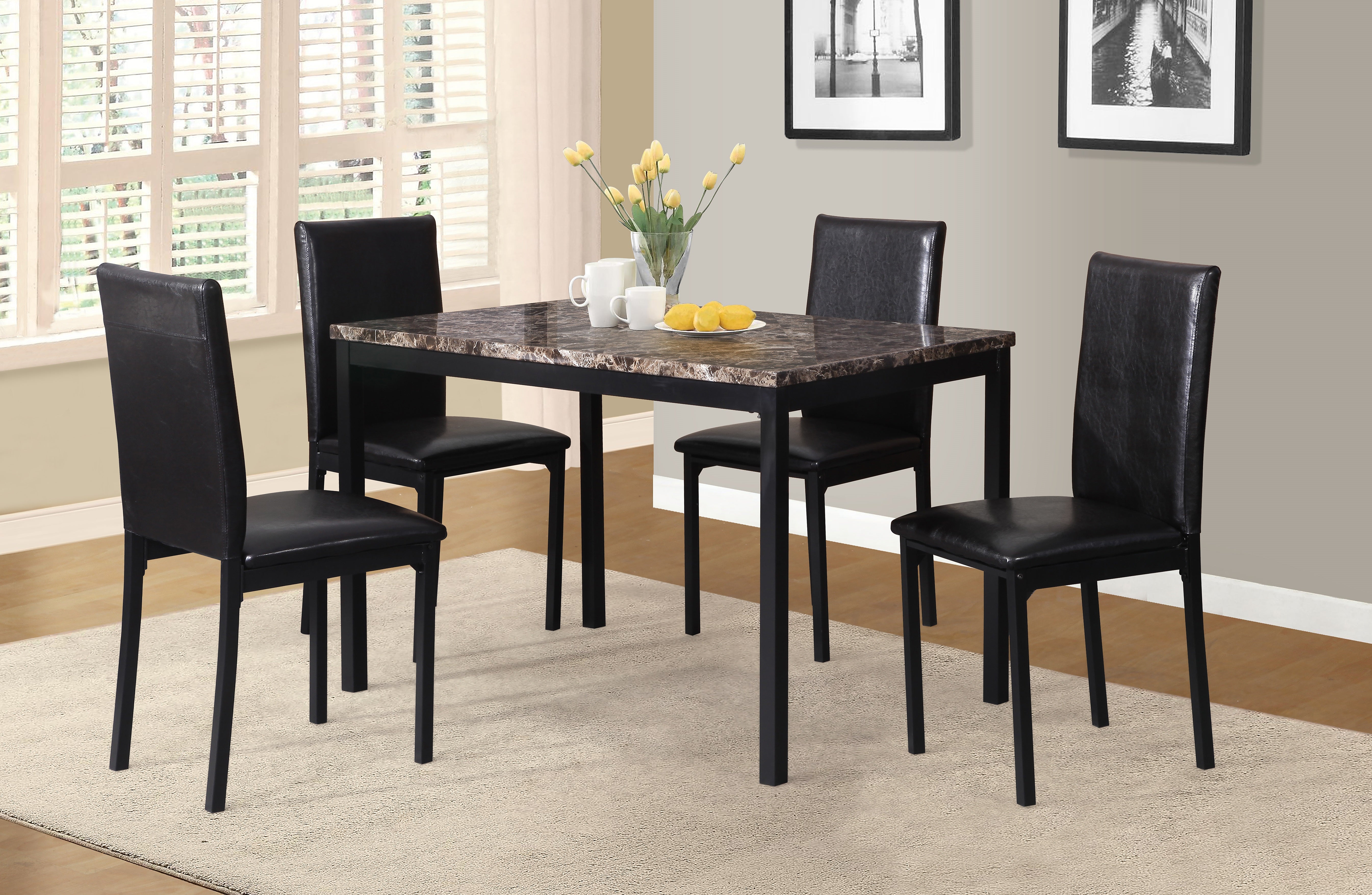 Roundhill Furniture Noyes Metal Dining Table with Laminated Faux Marble Top - Modern Kitchen & Dining Room Table for Small Spaces, Breakfast Nook, and Apartment Living