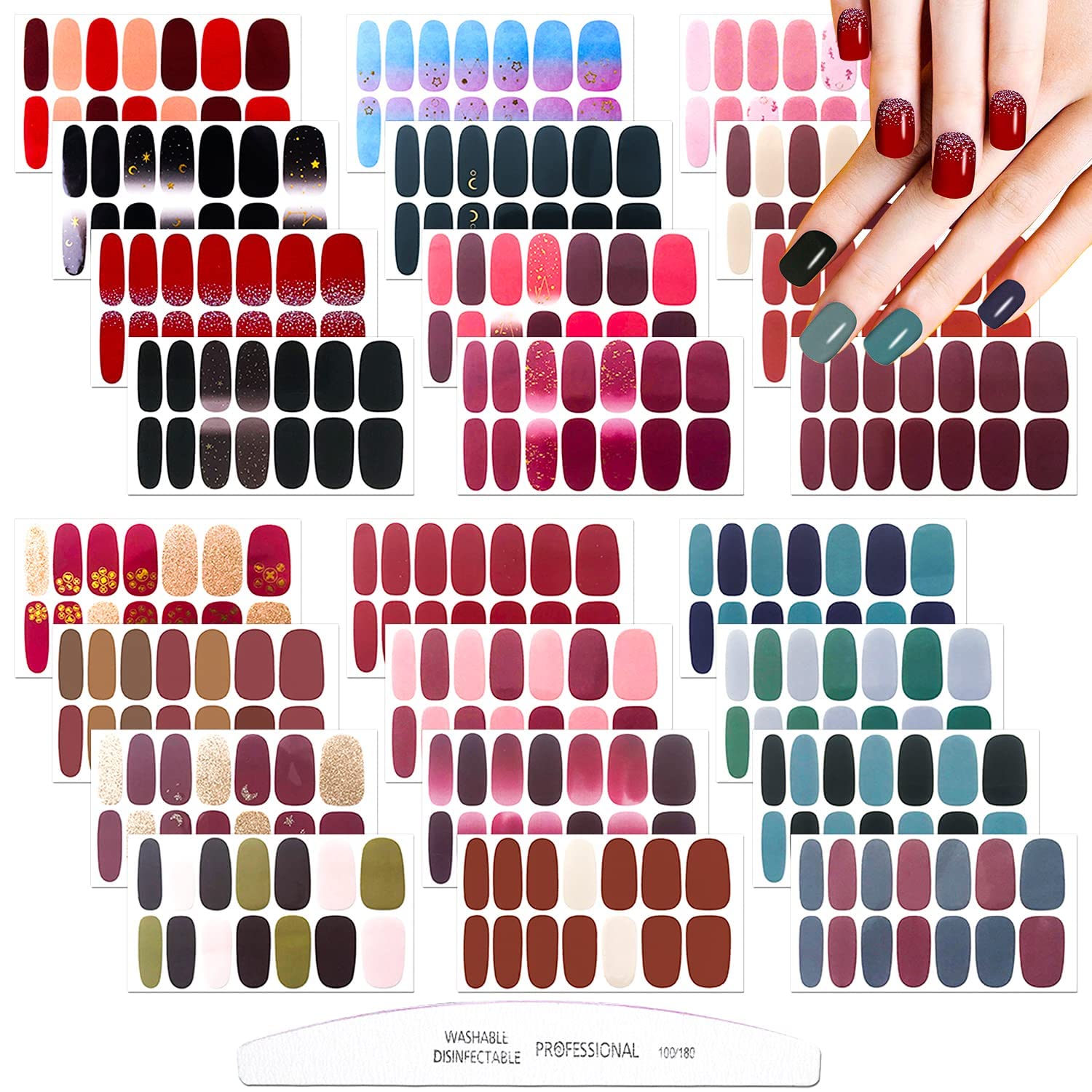 JERCLITY 24 Sheets Self-Adhesive Nail Polish Strips - Waterproof Press On Nail Wraps for Women, DIY Nail Art Stickers with Nail File | Salon-Quality Manicure Kit for Home, Travel & Special Occasions | Perfect for Weddings, Parties, Date Nights, Bridal Showers & Everyday Wear | Great Gift for Beauty Lovers | Use for DIY Nail Art, Home Spa Days, Girls' Night Out, Vacation Manicures & Quick Touch-Ups