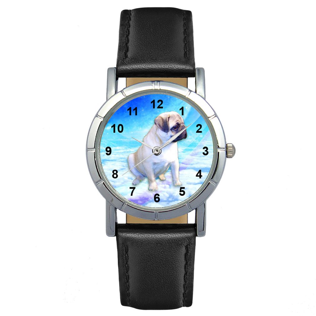 Timest Pug Women's Black Leather Strap Round Analog Quartz Watch SA2010 - Stylish & Elegant Timepiece for Office, Casual Wear & Special Occasions