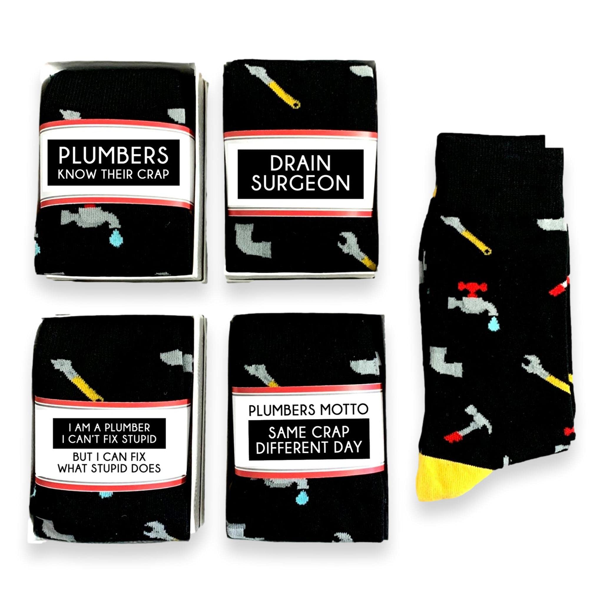 Funny Plumber Socks for Men - Novelty Crew Socks with Doodle Beads & 'Plumbers Know Their Crap' Design - Perfect Birthday Gift for Drain Surgeons & Plumbing Professionals (Great for Work, Gag Gifts & Casual Wear)