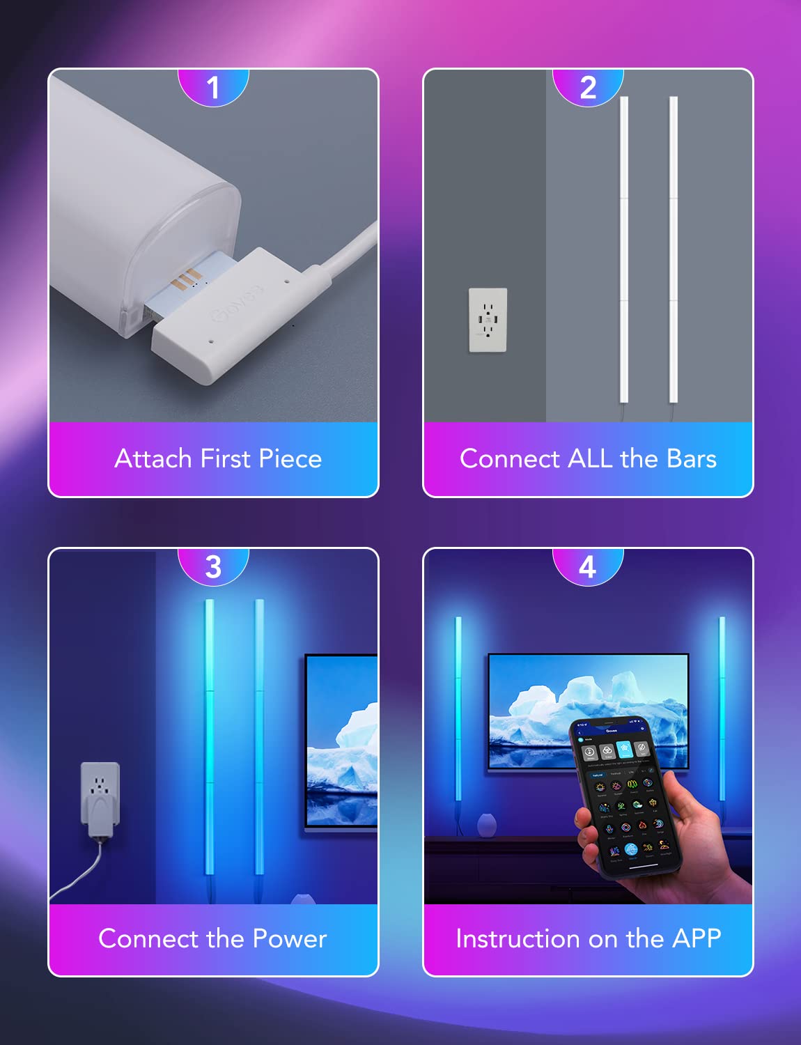 Govee Glide RGBIC Smart LED Wall Lights - 2 Panels Set (3 Sections Each) with Alexa & Google Assistant, Gaming Room & Bedroom Lighting for Ambient & Decorative Mood