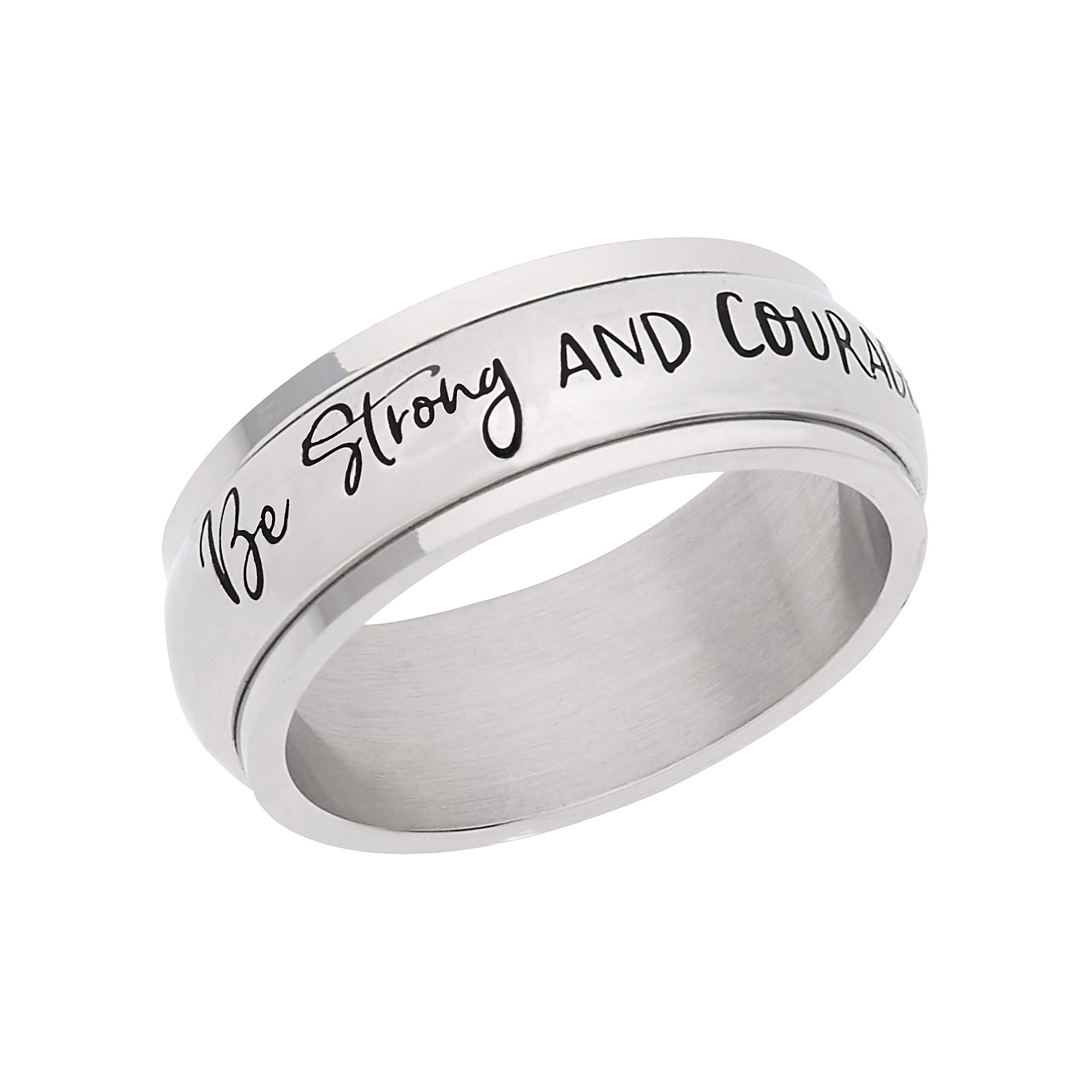 8mm Stainless Steel Christian Ring - Joshua 1:9 Bible Verse Jewelry for Men & Women - Daily Inspiration & Faith