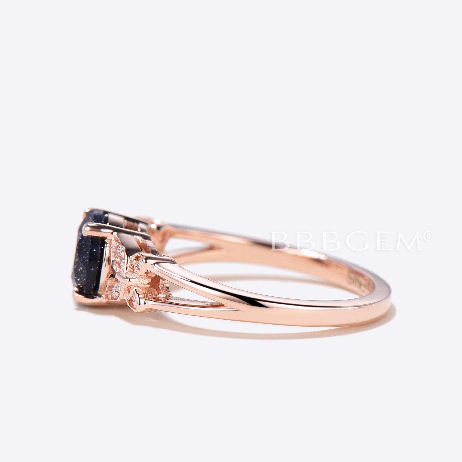 1ct Round Galaxy Blue Sandstone Diamond Split Shank Ring - Butterfly Wedding Band for Women, Bridal Jewelry, Anniversary Gift, Engagement Ring, Promise Ring, Valentine's Day Present