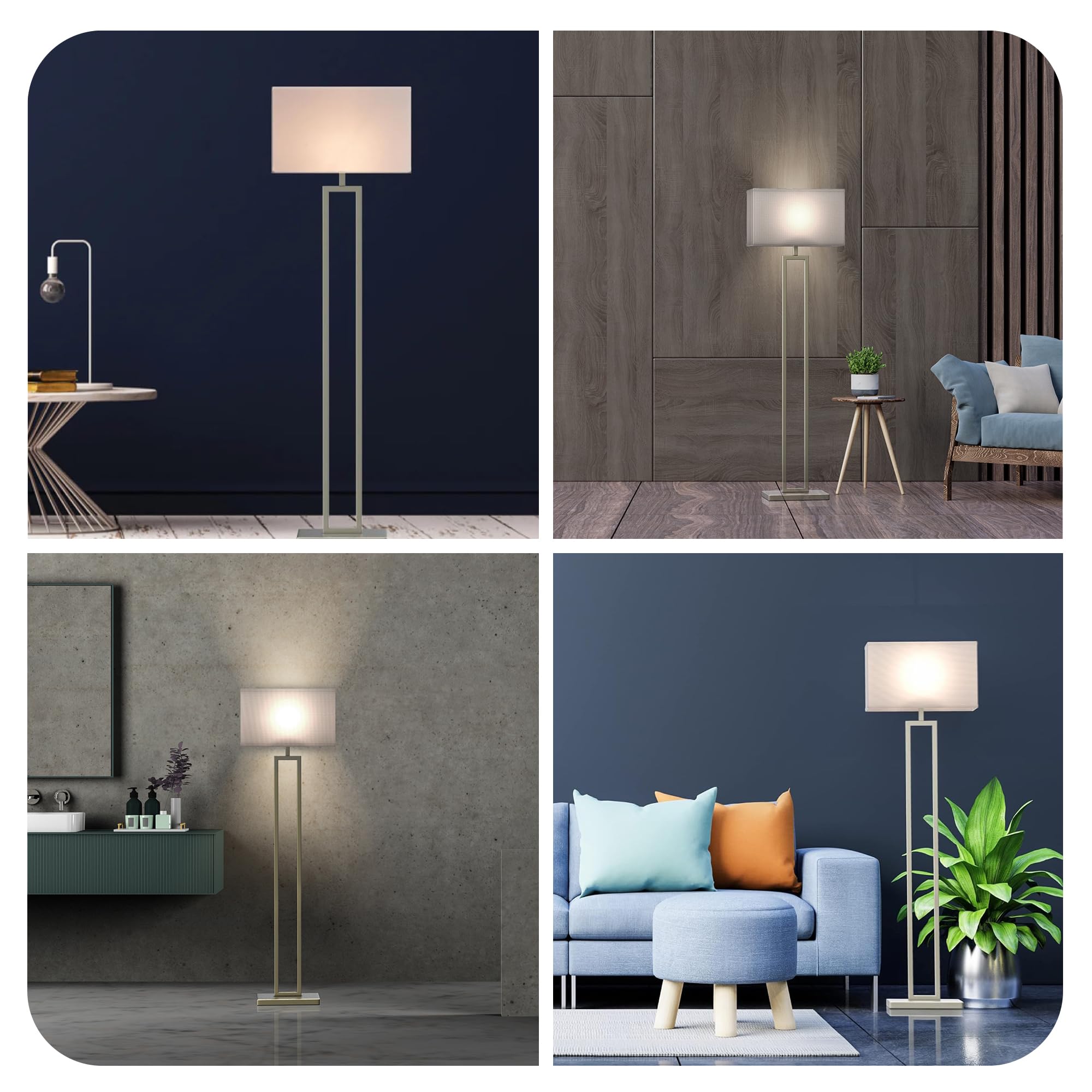 Modern 61-inch LED Floor Lamp for Living Room - Brushed Nickel Finish, Pure White Linen Shade, Corner Standing Lamp with On/Off Switch, E26 Base (Bulb Not Included) - Perfect for Reading Nook, Bedroom Lighting & Home Office Decor