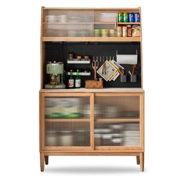Solid Oak Wood Sideboard Buffet Cabinet - Multi-Functional Storage for Dining Room, Living Room & Entryway - Rustic Farmhouse Style Furniture for Home Decor