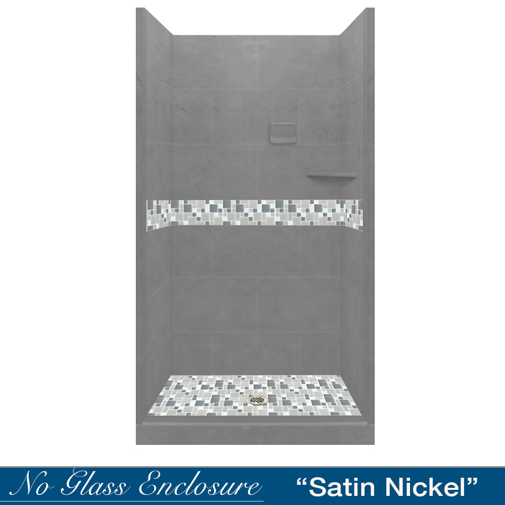 DIY Shower Remodel Kit - Alcove Wet Cement Sistine Stone & Newport Mosaic Accent Tile for Bathroom Renovation | Waterproof & Easy Installation