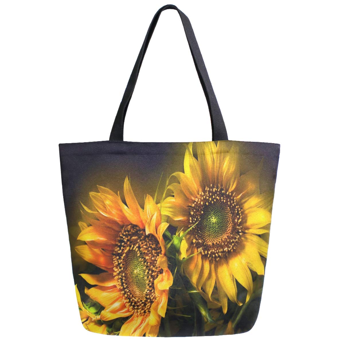 Beautiful Luxuriant Sunflowers Extra Large Canvas Shoulder Tote Bag - Gym, Beach, Weekender Travel & Reusable Grocery Shopping Bag - Spacious Storage Handle Bag for Women