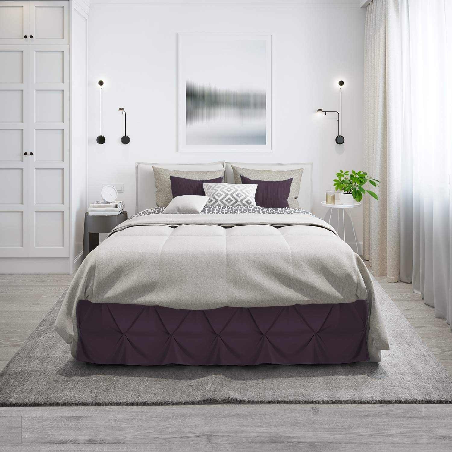 Premium Purple Pinch Pleat Queen Bed Skirt - 14 Inch Drop Hotel Quality Microfiber Bedskirt for Queen Size Beds | Perfect for Home Decor, Guest Rooms & Luxury Bedroom Styling