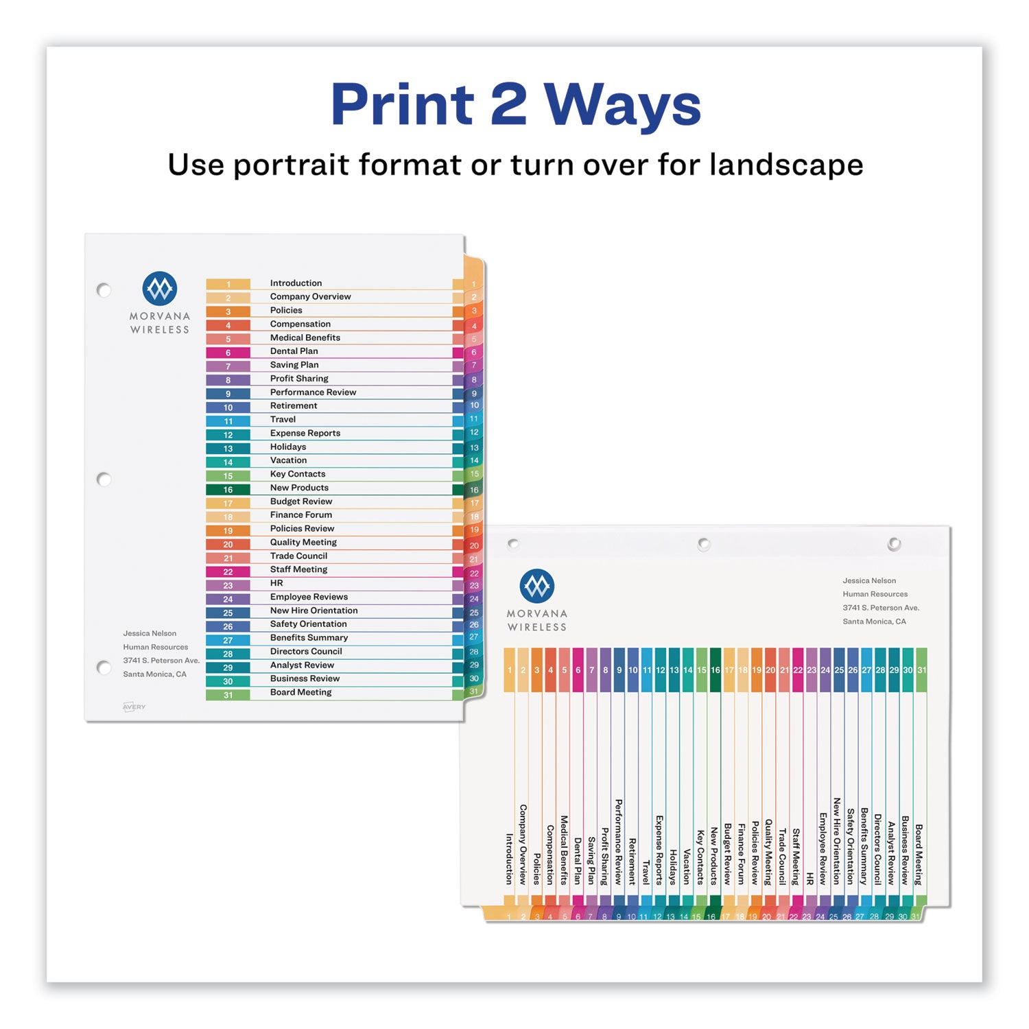 Avery Customizable Table of Contents Index Dividers with Multicolor Tabs - 31 Tab Set (1-31), 11