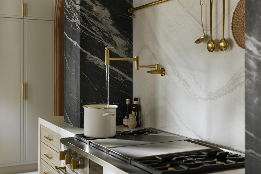 KOHLER 35745-VS Contemporary Wall-Mount Pot Filler Faucet - Stainless Steel Kitchen Sink Faucet for Easy Pot Filling - Perfect for Cooking, Brewing & Large Batch Meal Prep