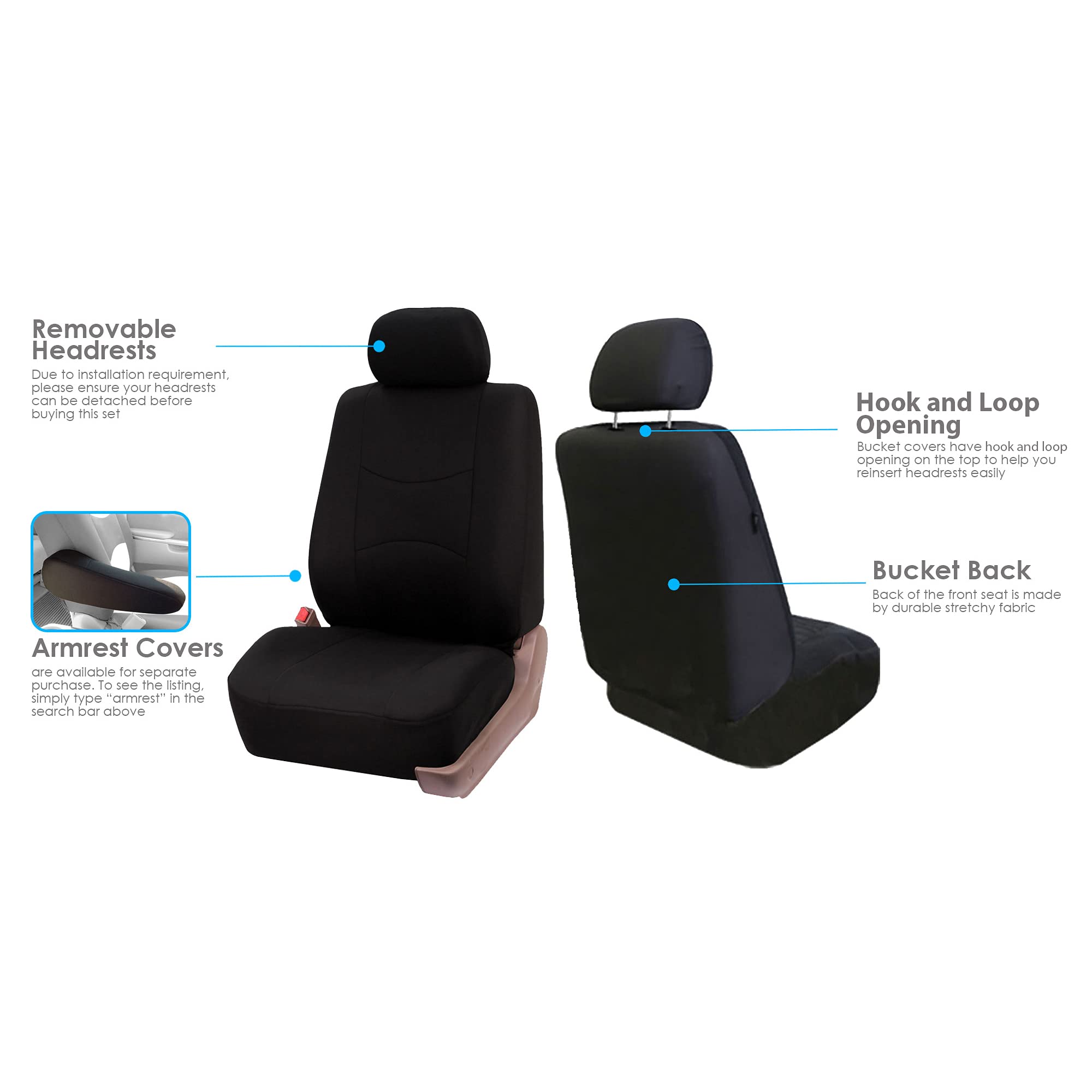 FH Group Universal Black Car Seat Covers - Full Set for Vans, Trucks & SUVs - Durable Interior Protection