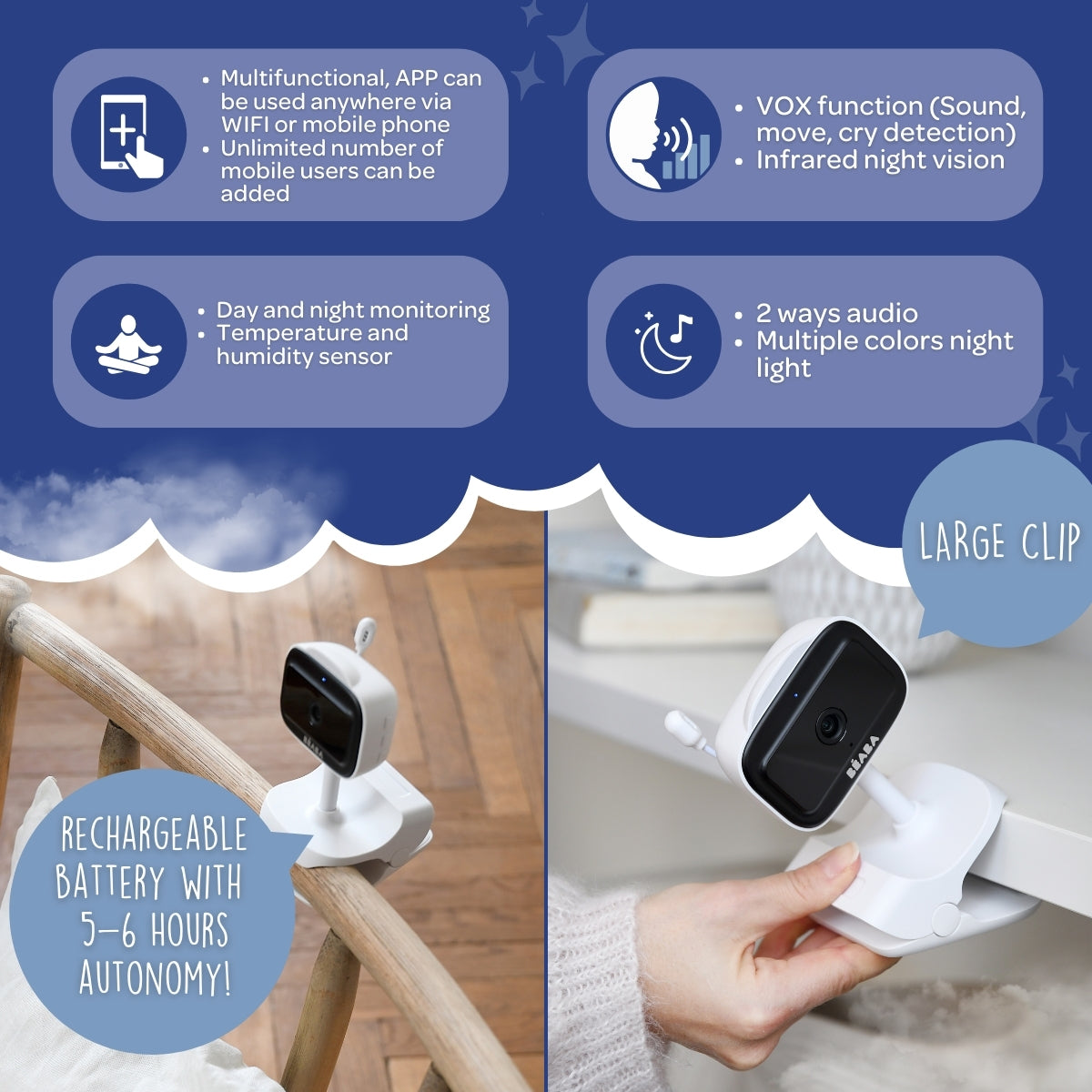 Beaba Zen Nomad HD Portable Baby Monitor with USB-C Charging - Ideal for Travel, Home & Nursery Use