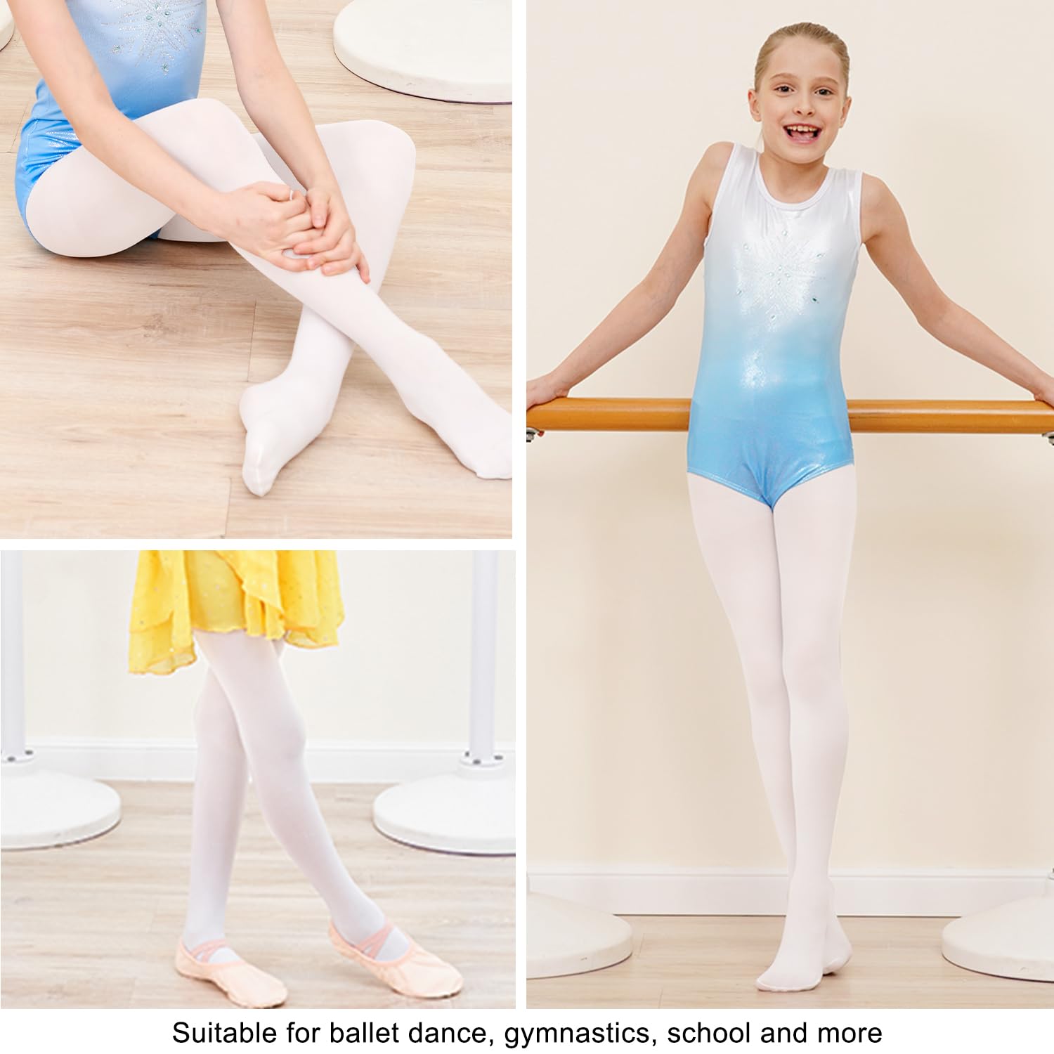 3 Pairs Ballet Tights for Girls - Soft Elastic Footed Dance Tights in White & Pink - School Uniform & Dance Class Essential - Perfect for Ballet, Recitals, and Everyday Wear