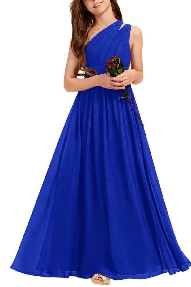 Elegant One Shoulder A-Line Junior Bridesmaid Dress - Formal Prom Party Gown for Teens - Perfect for Weddings, Dances & Special Occasions