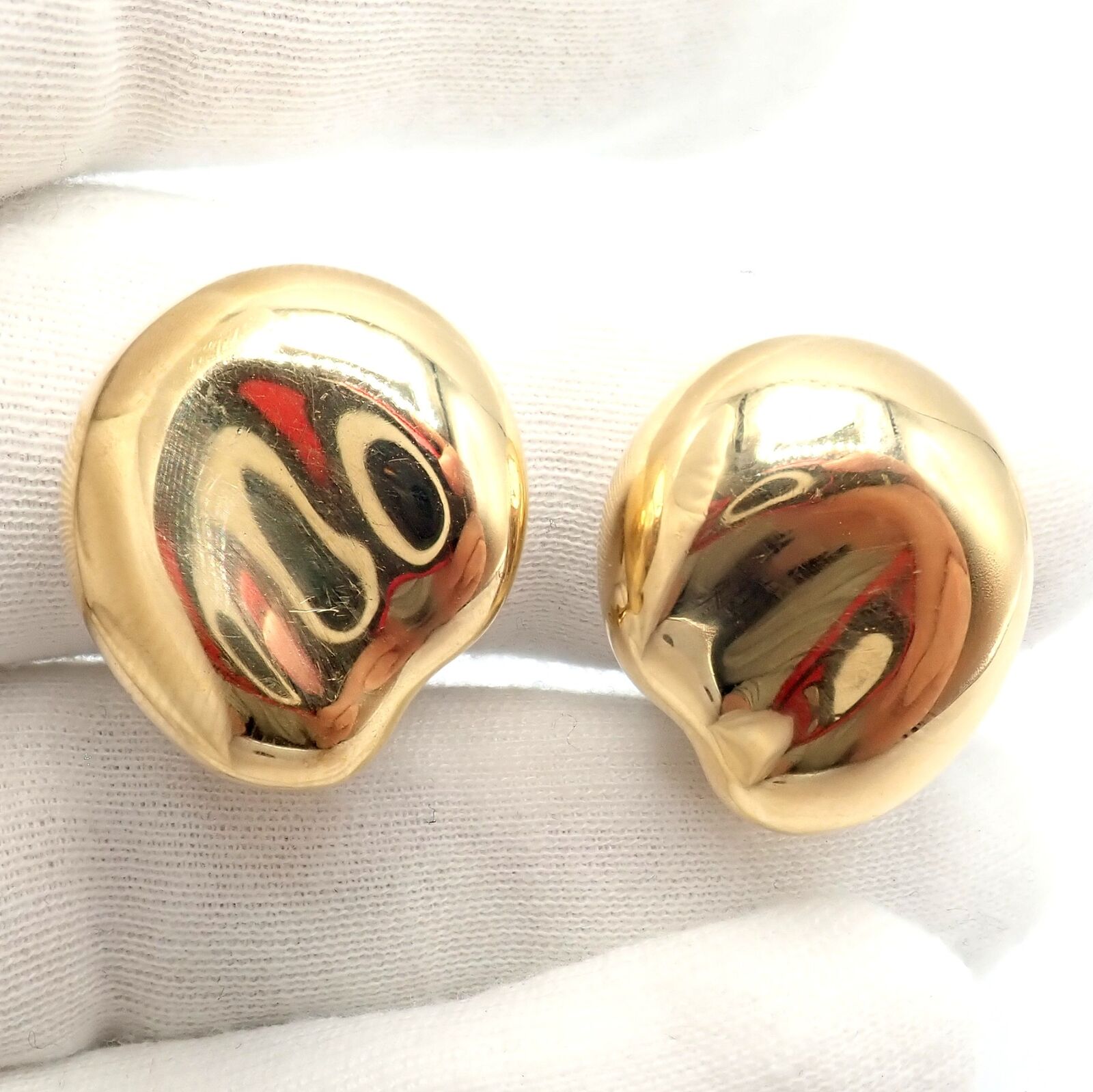 Authentic Tiffany & Co Peretti 18k Yellow Gold Extra Large Thumbprint Earrings - Luxury Gold Hoop Earrings for Women, Perfect for Weddings, Parties & Special Occasions