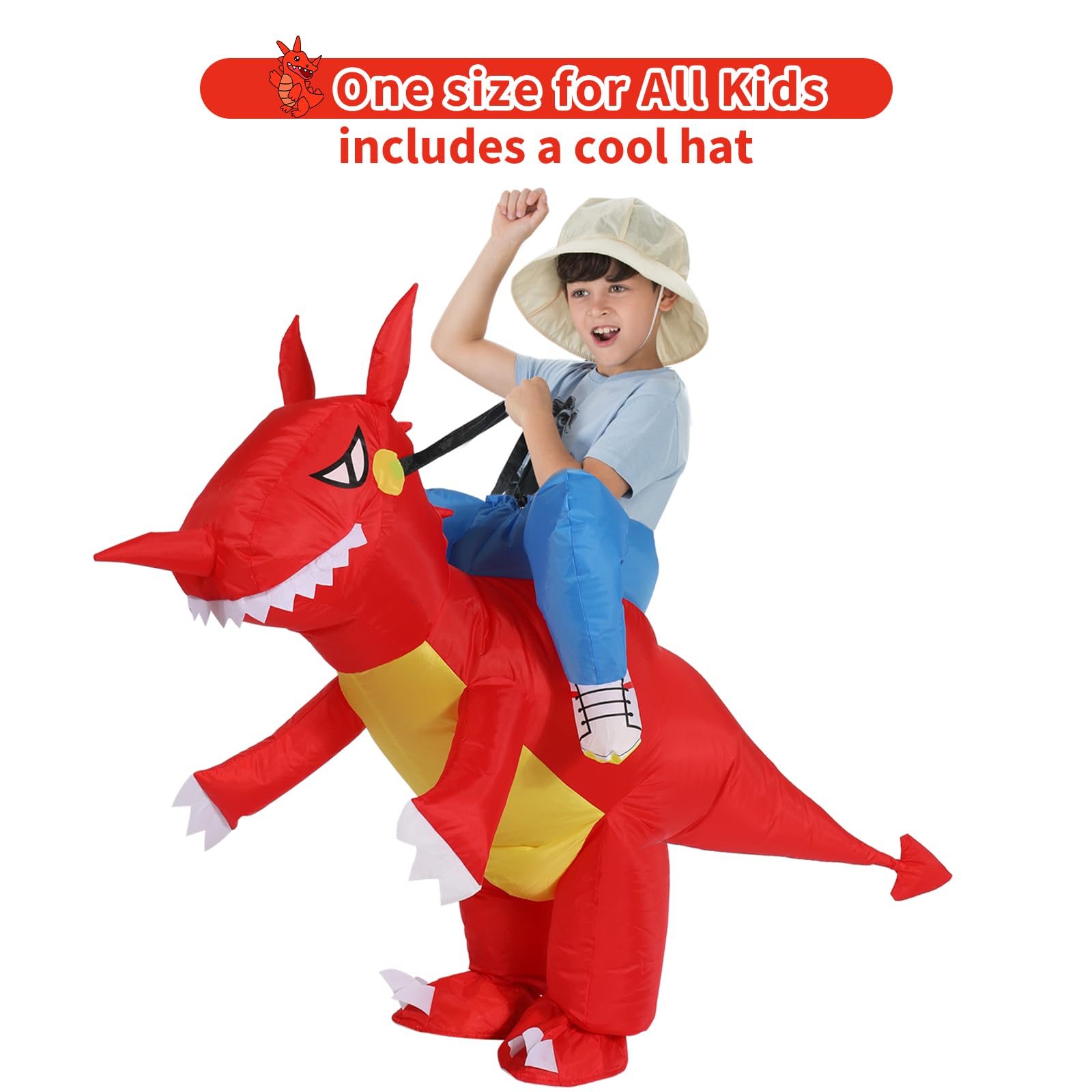TOLOCO Inflatable Dinosaur Costume for Adults & Kids - Funny Blow Up Halloween Party Outfit, Dino Costume for Cosplay, Carnival & Birthday Parties