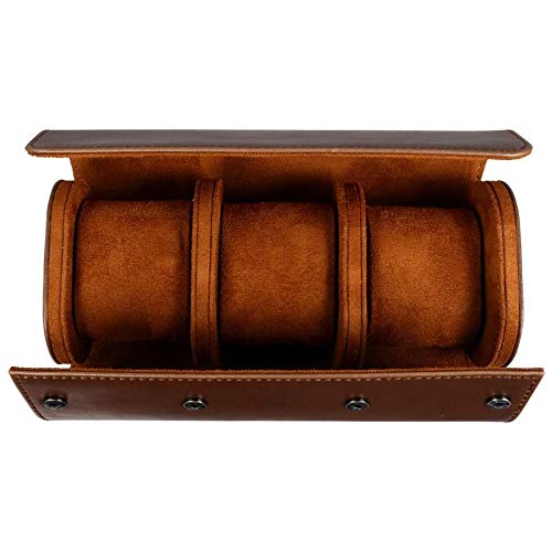 Vintage Leather Watch Box with 3 Slots - Portable Travel Watch Roll Case for Men & Women - Slide-In Watch Organizer & Storage Display - Perfect for Travel, Office & Gift (Brown)