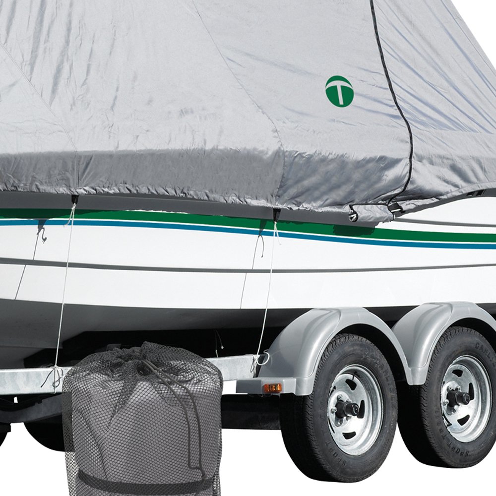 Titan Full Boat Cover with T-Top - Heavy Duty Waterproof Marine Protection for Center Console Boats - Perfect for Outdoor Storage & Trailering