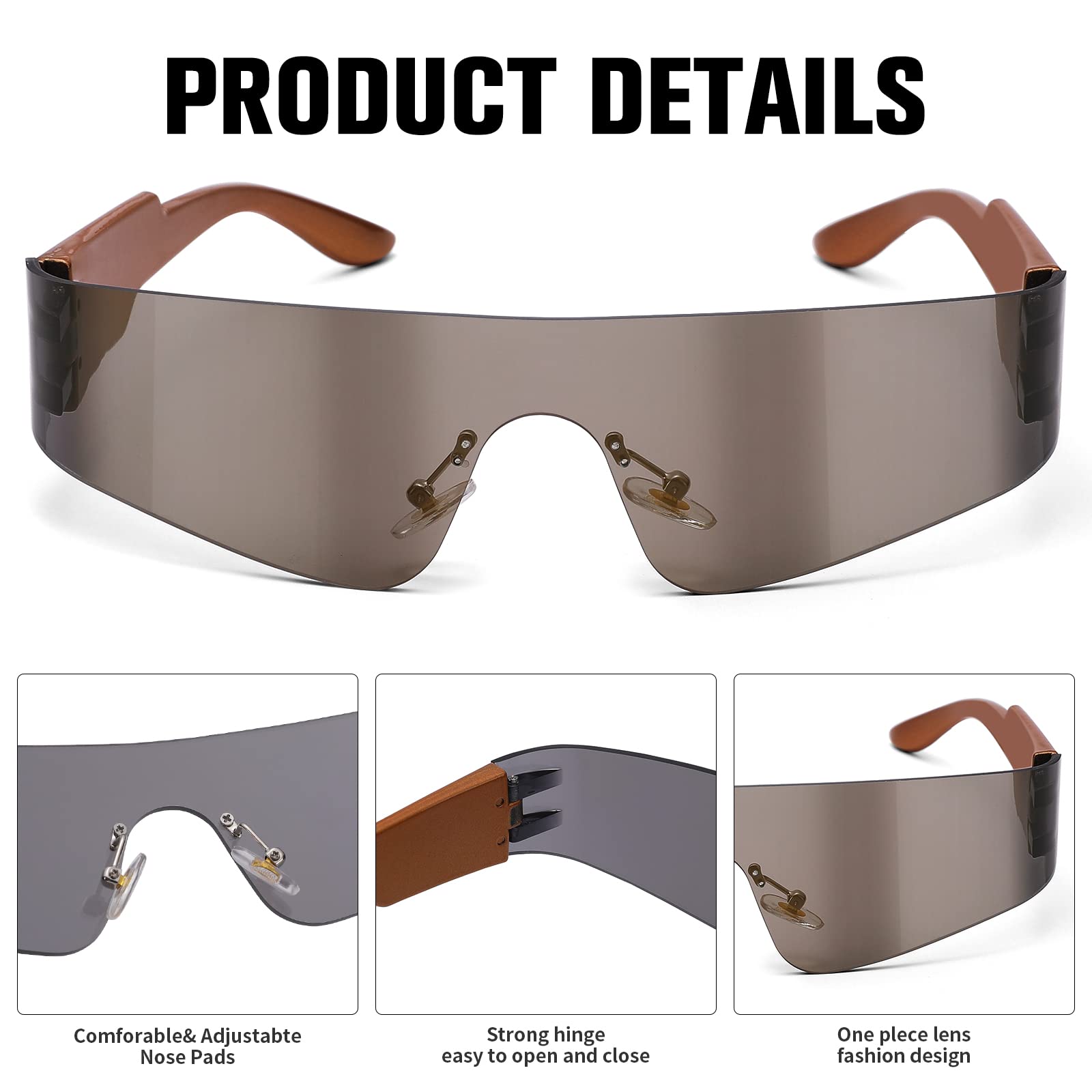 Trendy Rimless Futuristic Wrap Around Sunglasses for Women & Men - Cyberpunk Visor Shades for Sports, Fashion & Outdoor Activities - UV Protection Eyewear for Running, Cycling & Streetwear Style