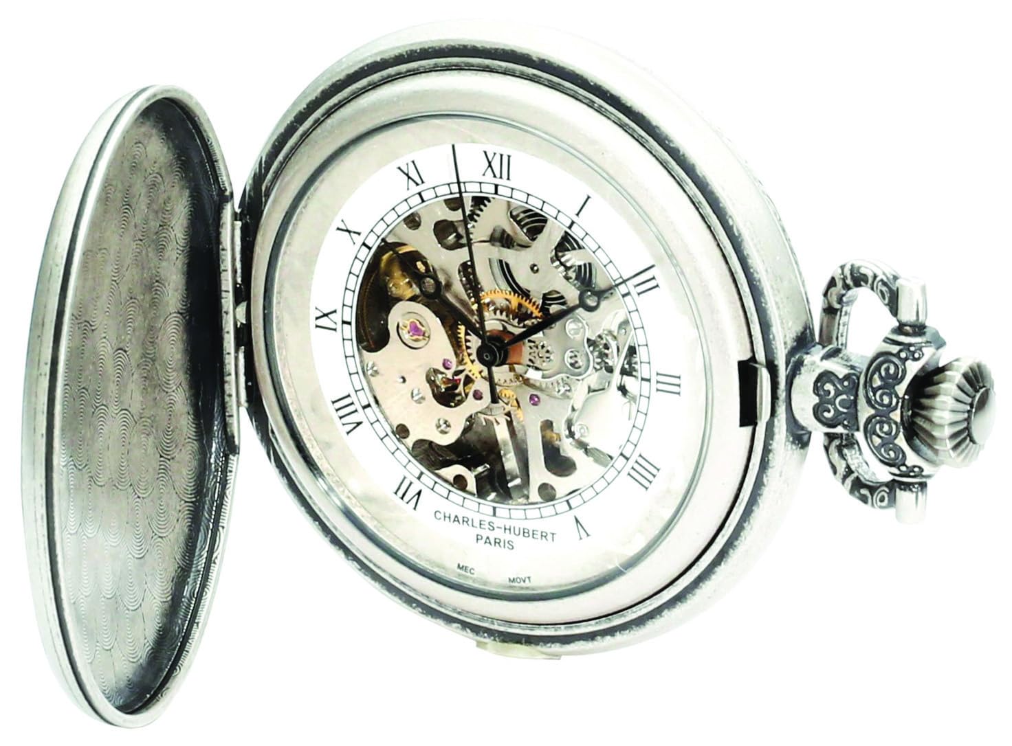 Charles-Hubert Paris 3921 Classic Collection Antique Silver Plated Brass Mechanical Pocket Watch - Vintage Style Gift for Men, Collectors & Steampunk Enthusiasts | Perfect for Weddings, Special Occasions & Fashion Accessories