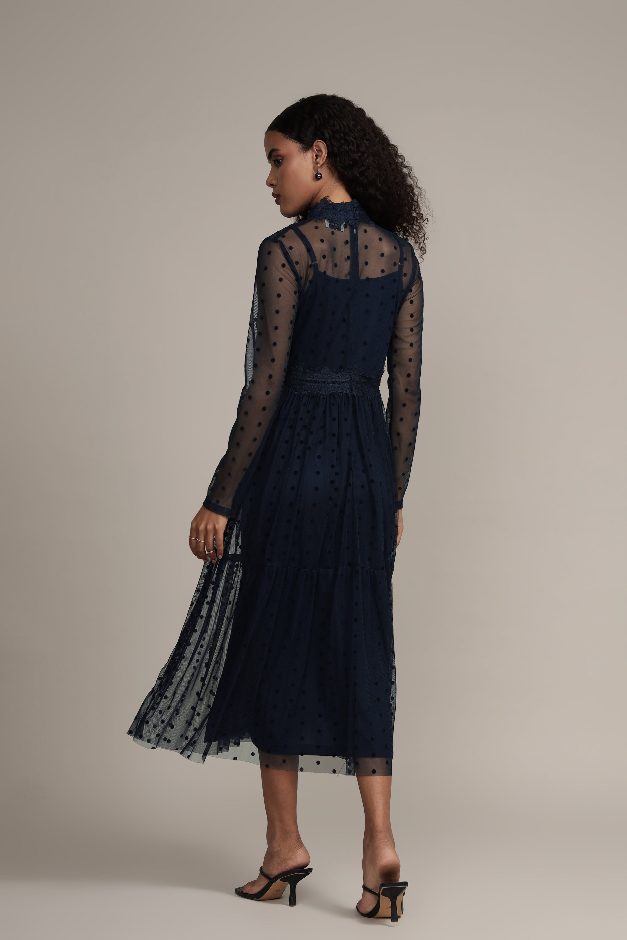 Roman Lola Navy Blue Polka Dot Midi Dress - Flowy Summer Dress for Women, Perfect for Beach Vacations, Brunch Dates & Casual Outings