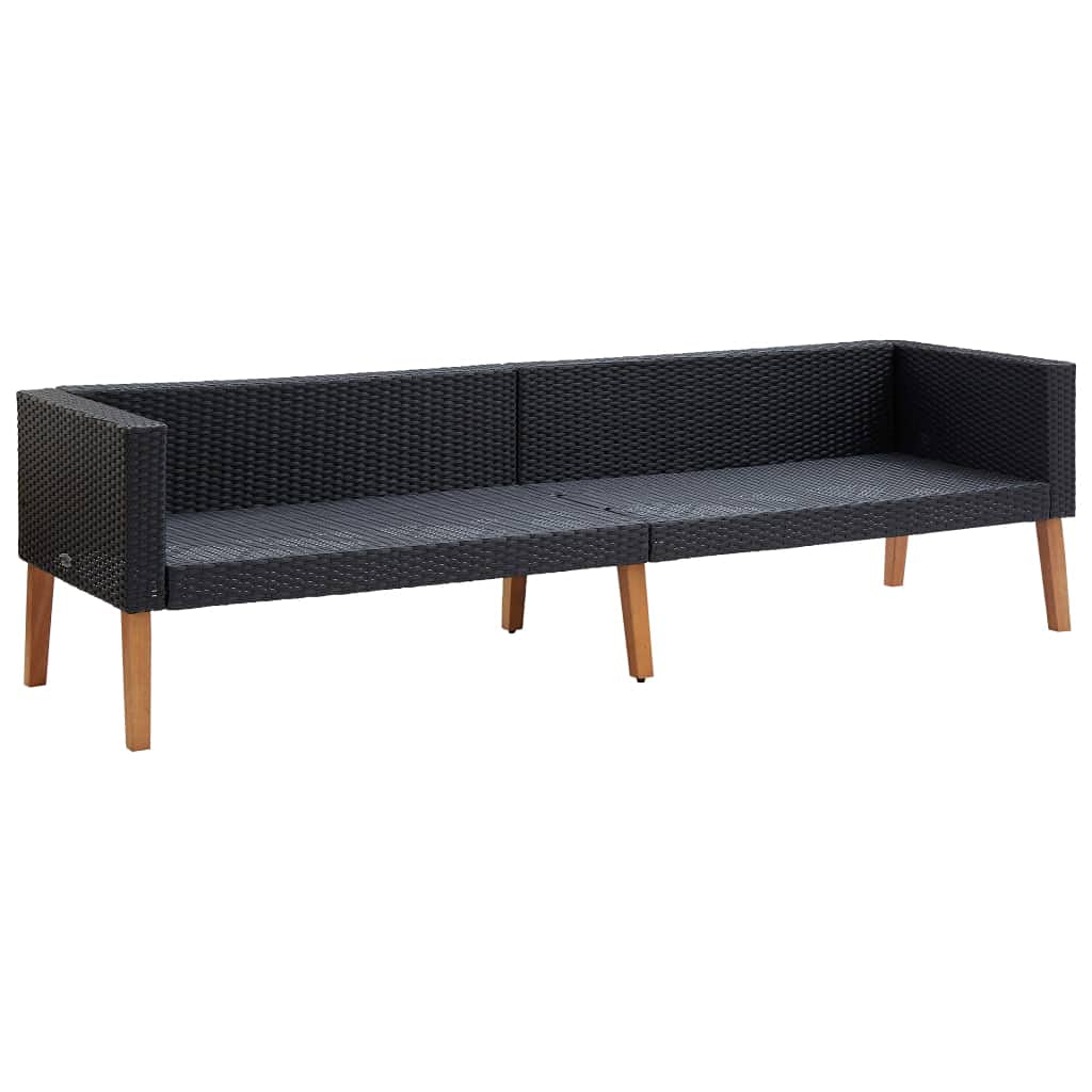 vidaXL 2-Piece Patio Furniture Set - Outdoor Sectional Sofa with Cushions & Coffee Table, Black Poly Rattan, Scandinavian Style - Perfect for Garden, Backyard, Poolside & Patio Relaxation