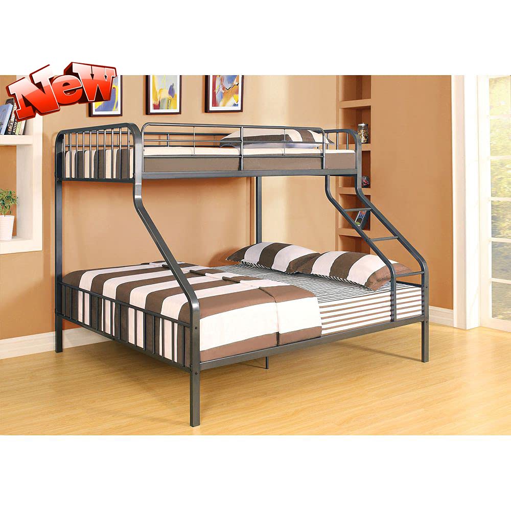 Best Heavy Duty Metal Twin XL Over Queen Bunk Bed Frame - Industrial Style with Ladder & Safety Guard Rails for Kids & Adults | Perfect for Small Spaces, Dorms, Shared Kids Rooms & Vacation Homes