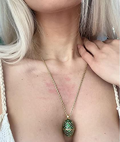 Handmade Russian Faberge Egg Jewelry Set - Emerald Necklace & Bracelet Gift for Women, Teens, Girlfriend, Sister, Daughter, Niece | 24K Gold Plated Special Occasion Jewelry for Birthdays, Anniversaries, Christmas & Graduation Gifts