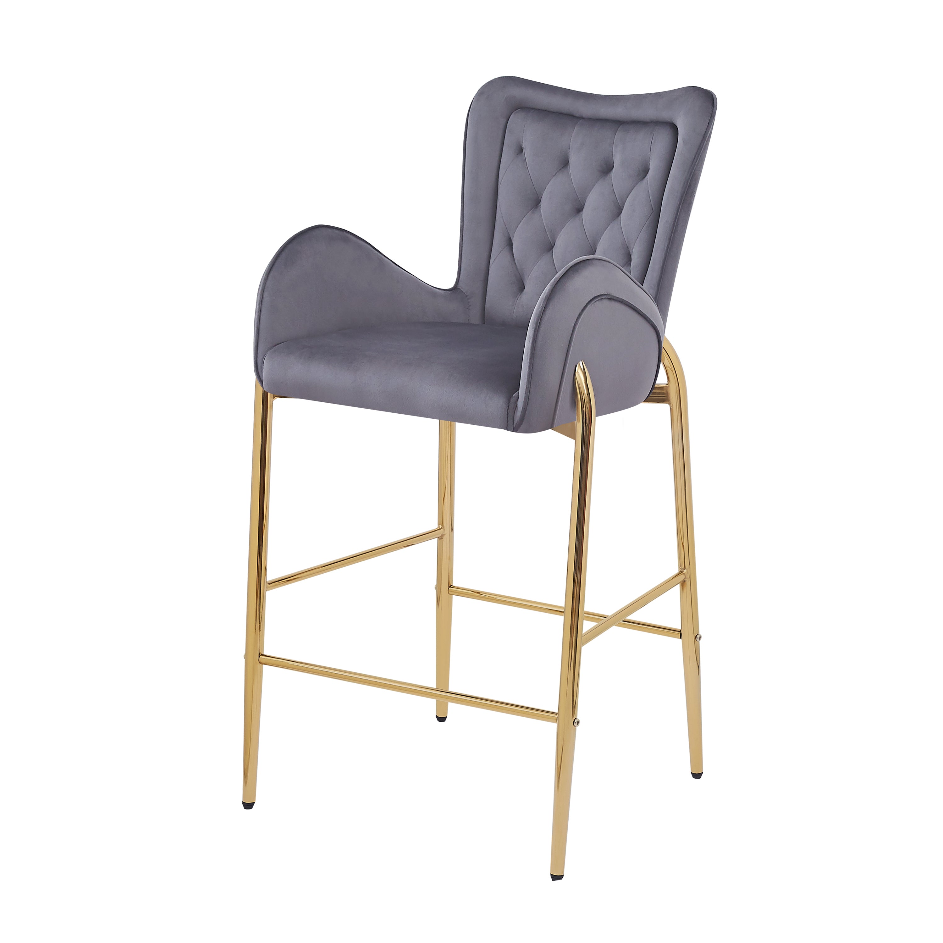 28.75 Inch Counter Height Bar Stools Set of 2 - Velvet Upholstered Barstools with Golden Metal Legs, Adjustable Swivel Bar Chairs for Kitchen Island, Breakfast Nook & Home Bar Decor