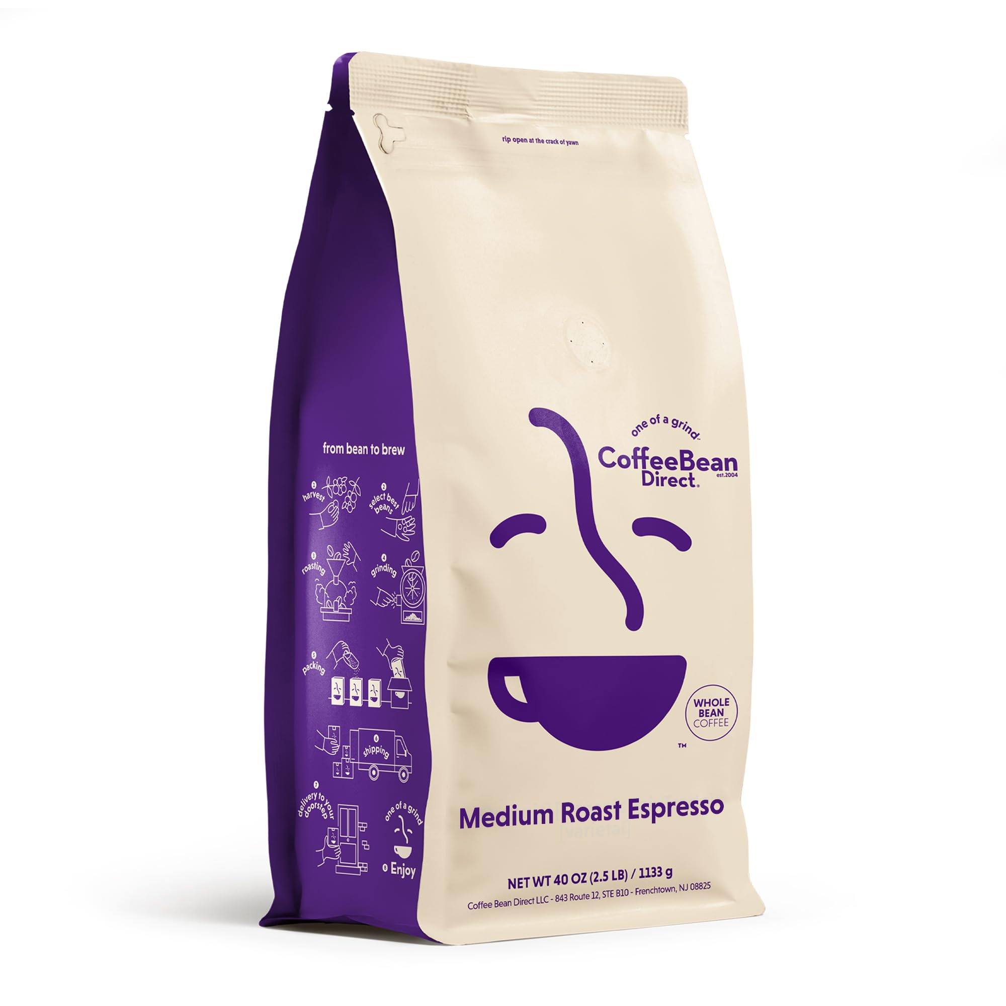 Premium Medium Roast Espresso Whole Bean Coffee - 2.5lb Bag (40oz) for Rich Flavor & Aroma - Perfect for Home Brewing, Espresso Machines & French Press - Fresh Roasted Gourmet Coffee Beans
